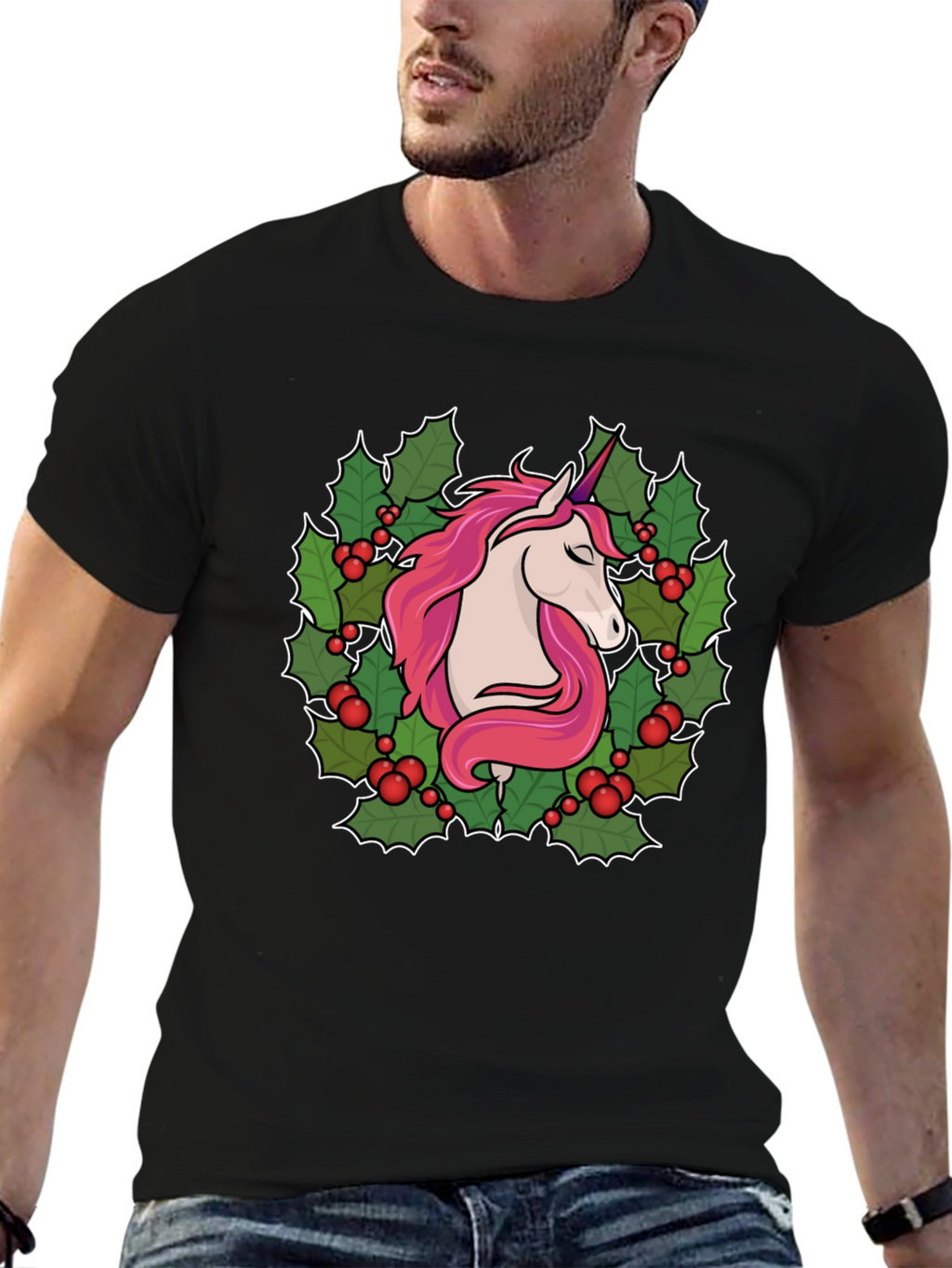 Unicorn Christmas Wreath Graphic Tee