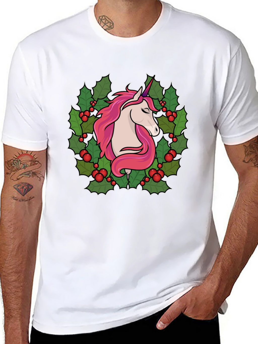 Unicorn Christmas Wreath Graphic Tee