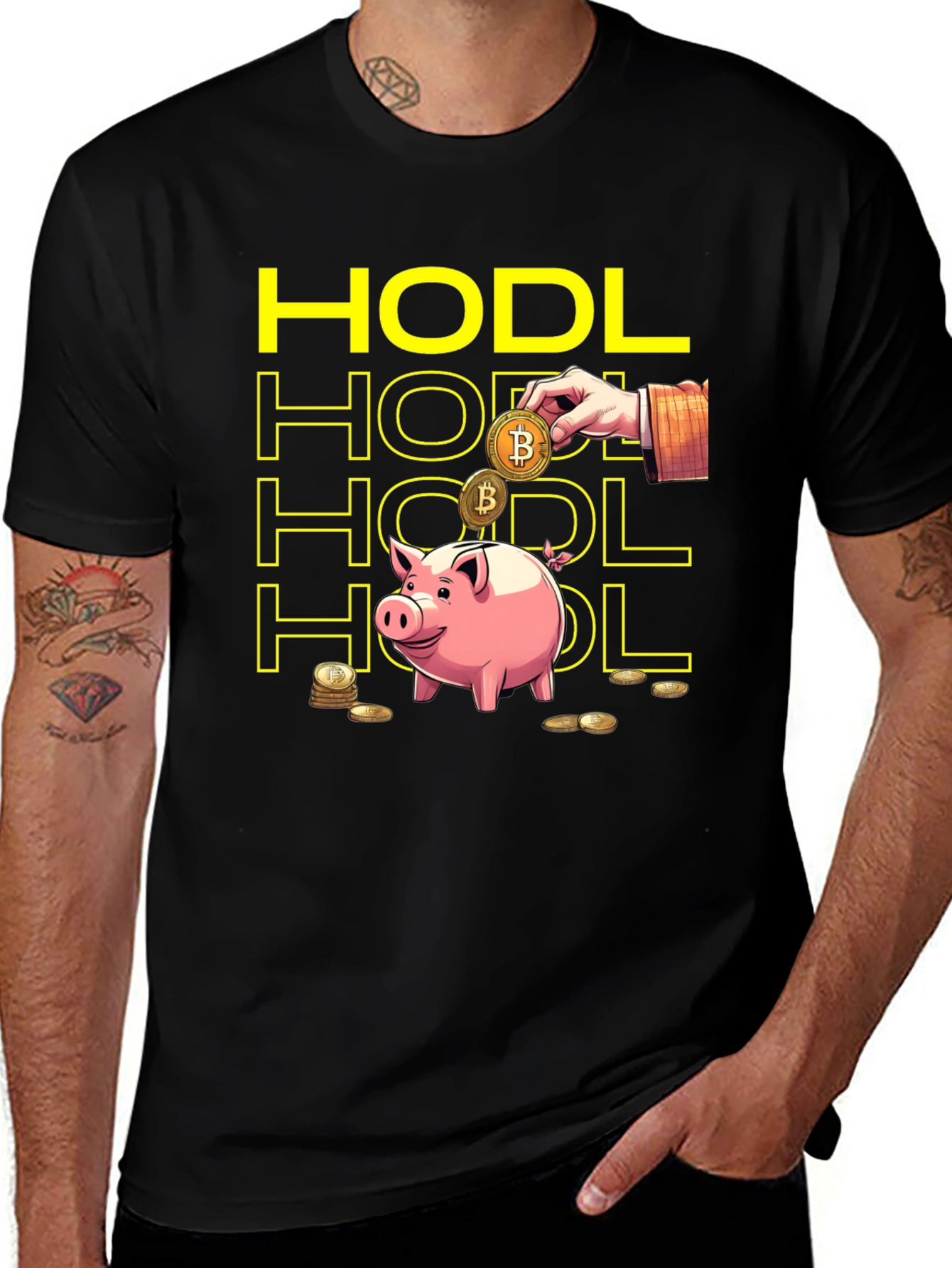 HODL Bitcoin Crypto Piggy Bank Black T-Shirt