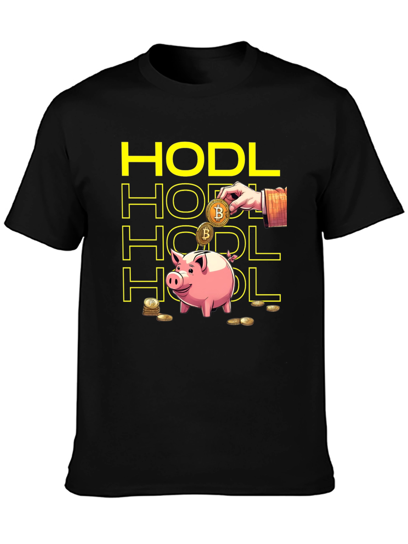 HODL Bitcoin Crypto Piggy Bank Black T-Shirt