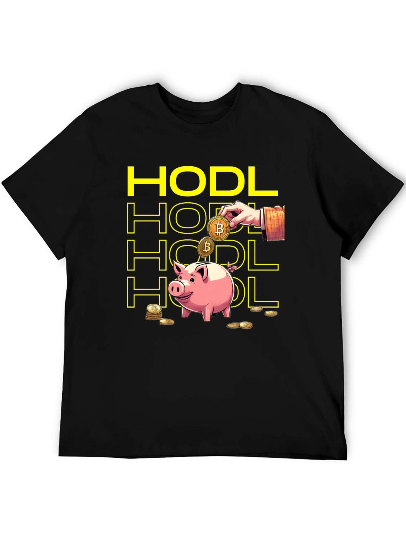 HODL Bitcoin Crypto Piggy Bank Black T-Shirt