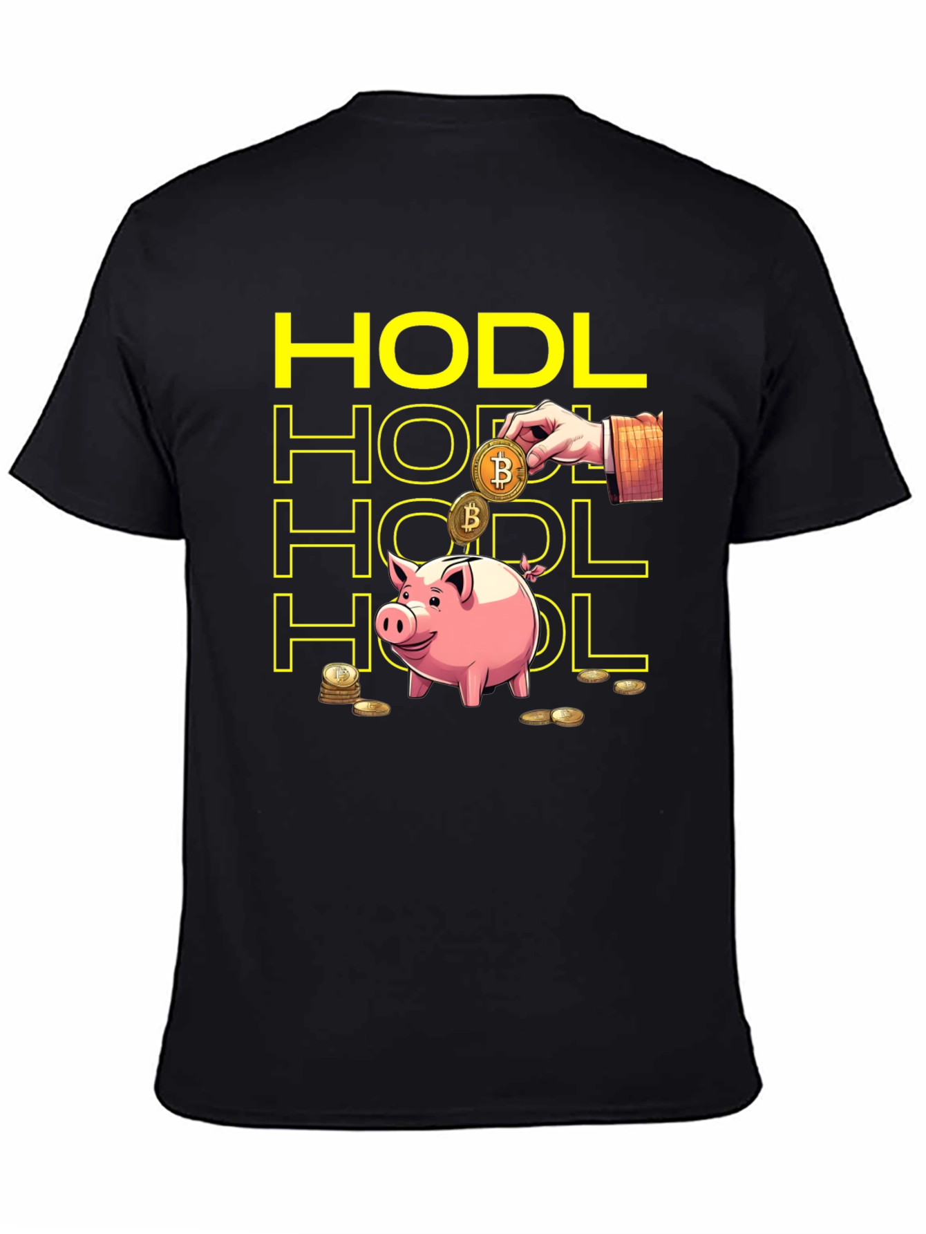 HODL Bitcoin Crypto Piggy Bank Black T-Shirt