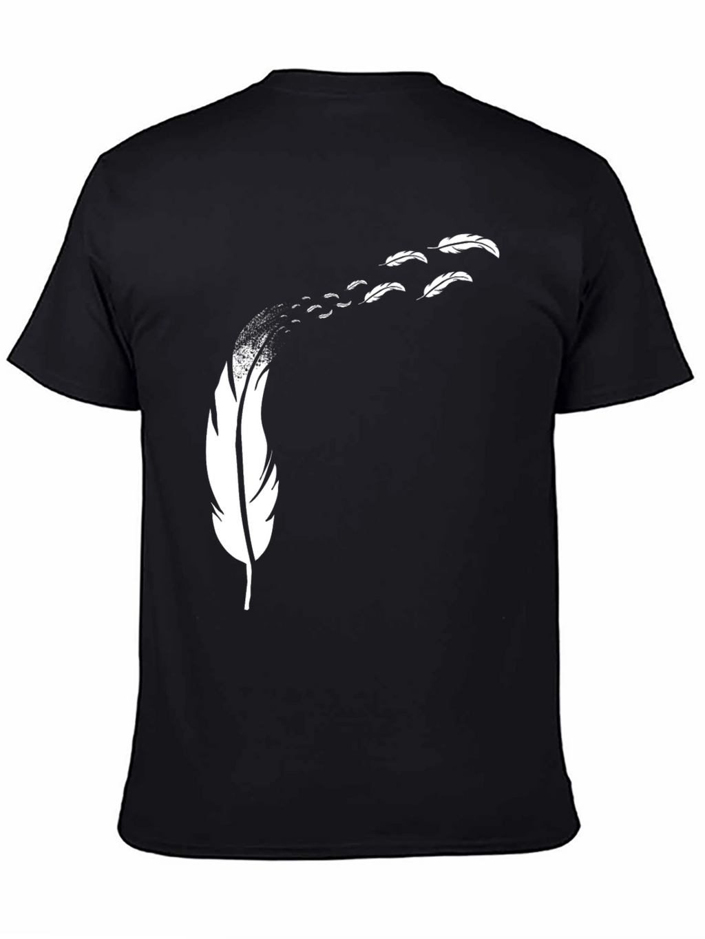 Feather Print Black T-Shirt - Mens Casual Tee