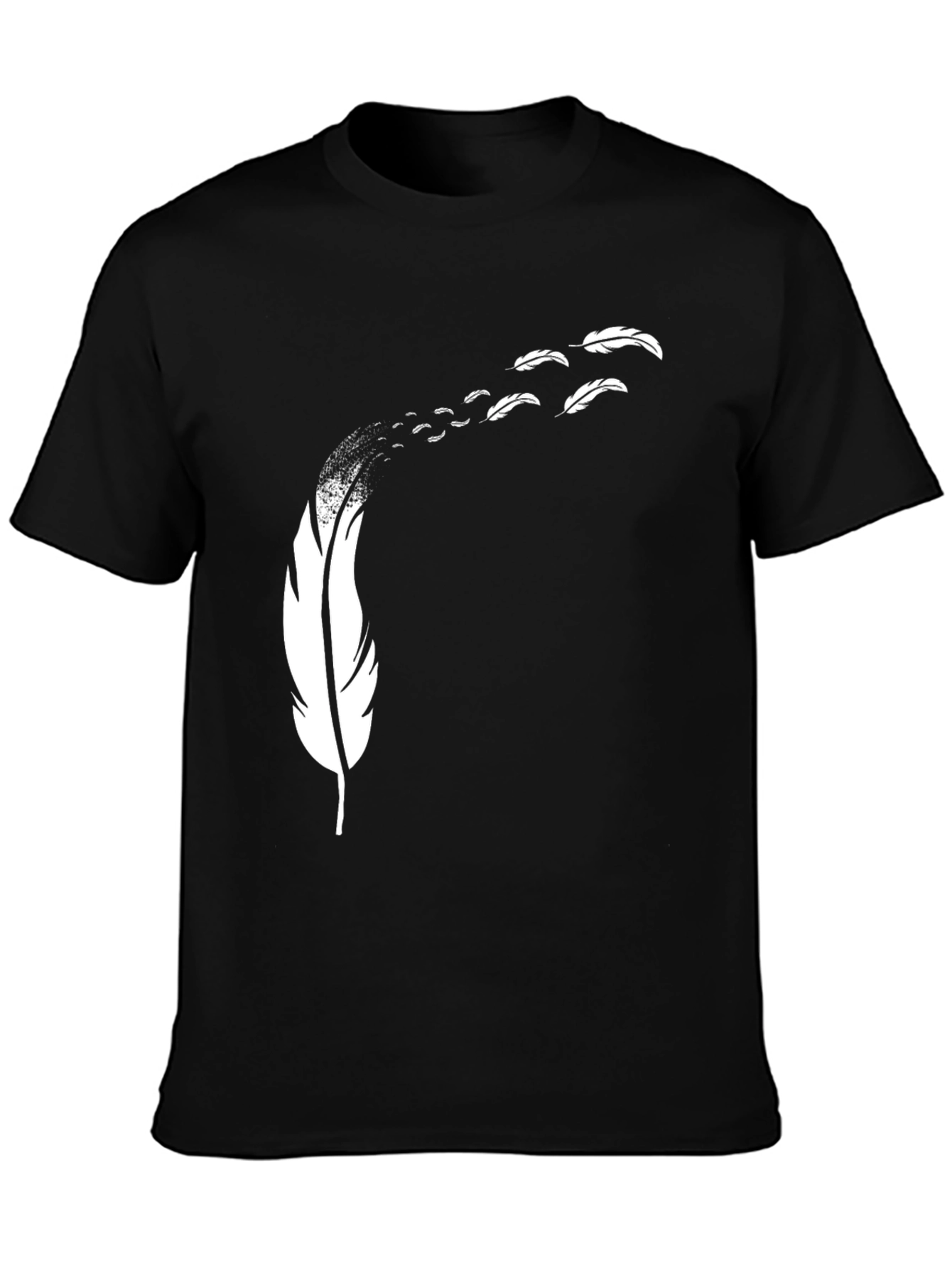Feather Print Black T-Shirt - Mens Casual Tee