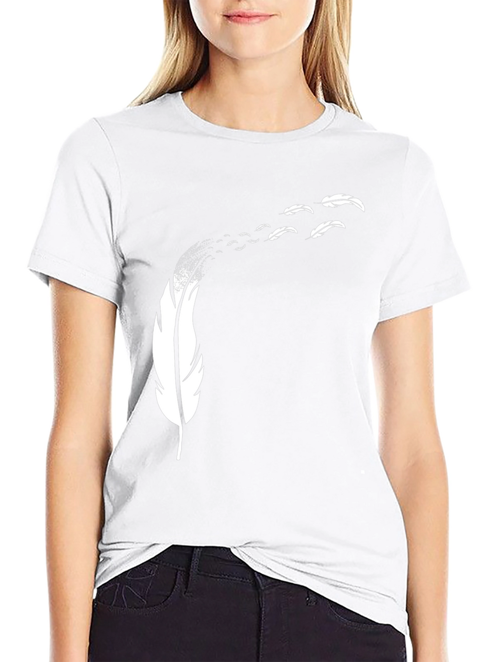 Feather Print Black T-Shirt - Mens Casual Tee
