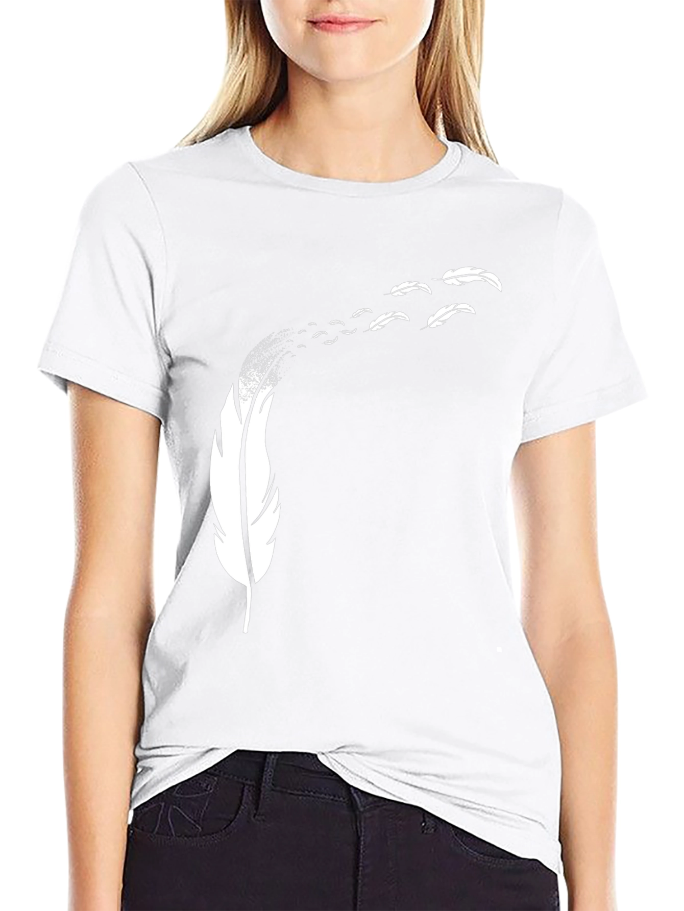 Feather Print Black T-Shirt - Mens Casual Tee