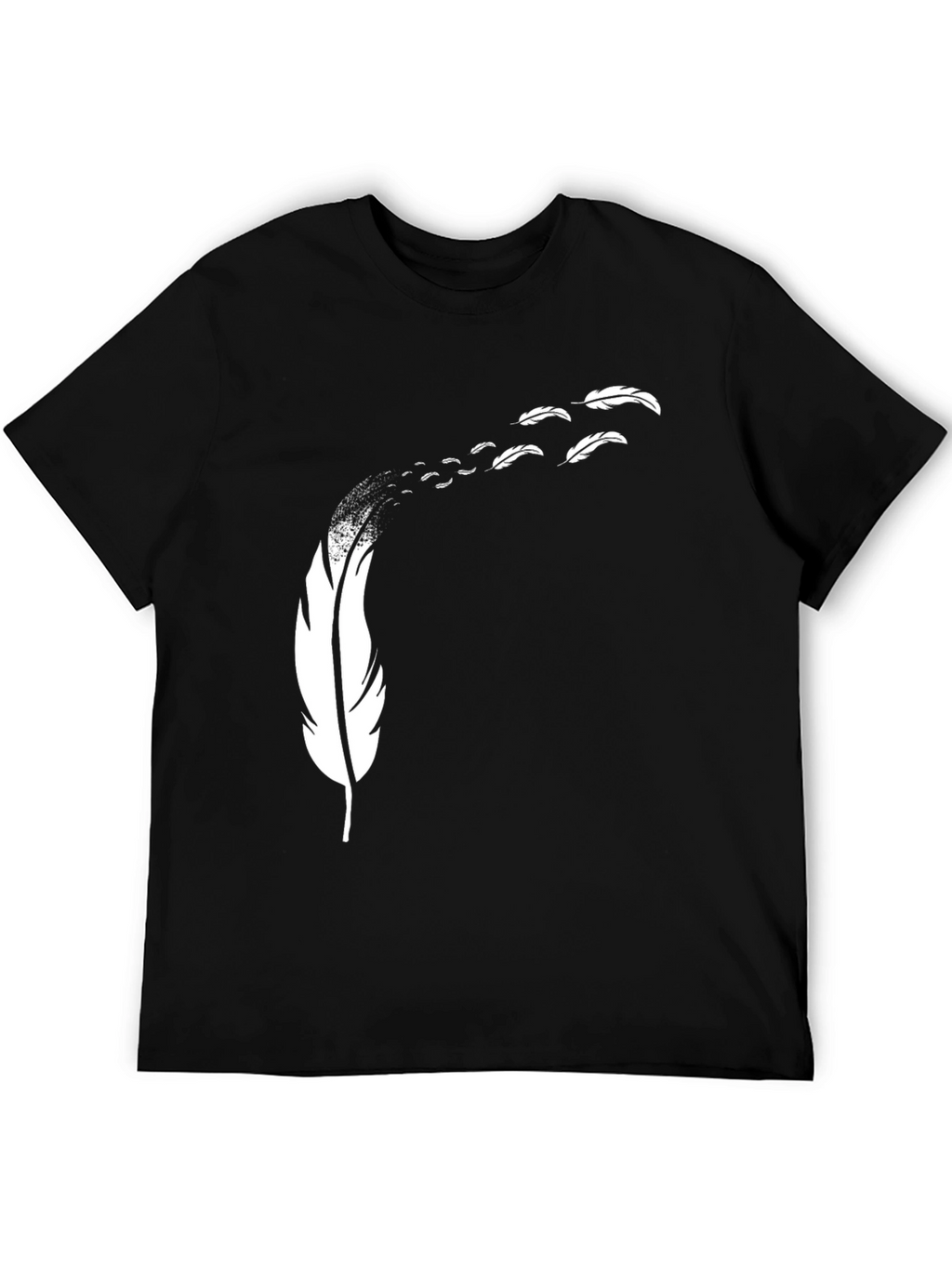 Feather Print Black T-Shirt - Mens Casual Tee