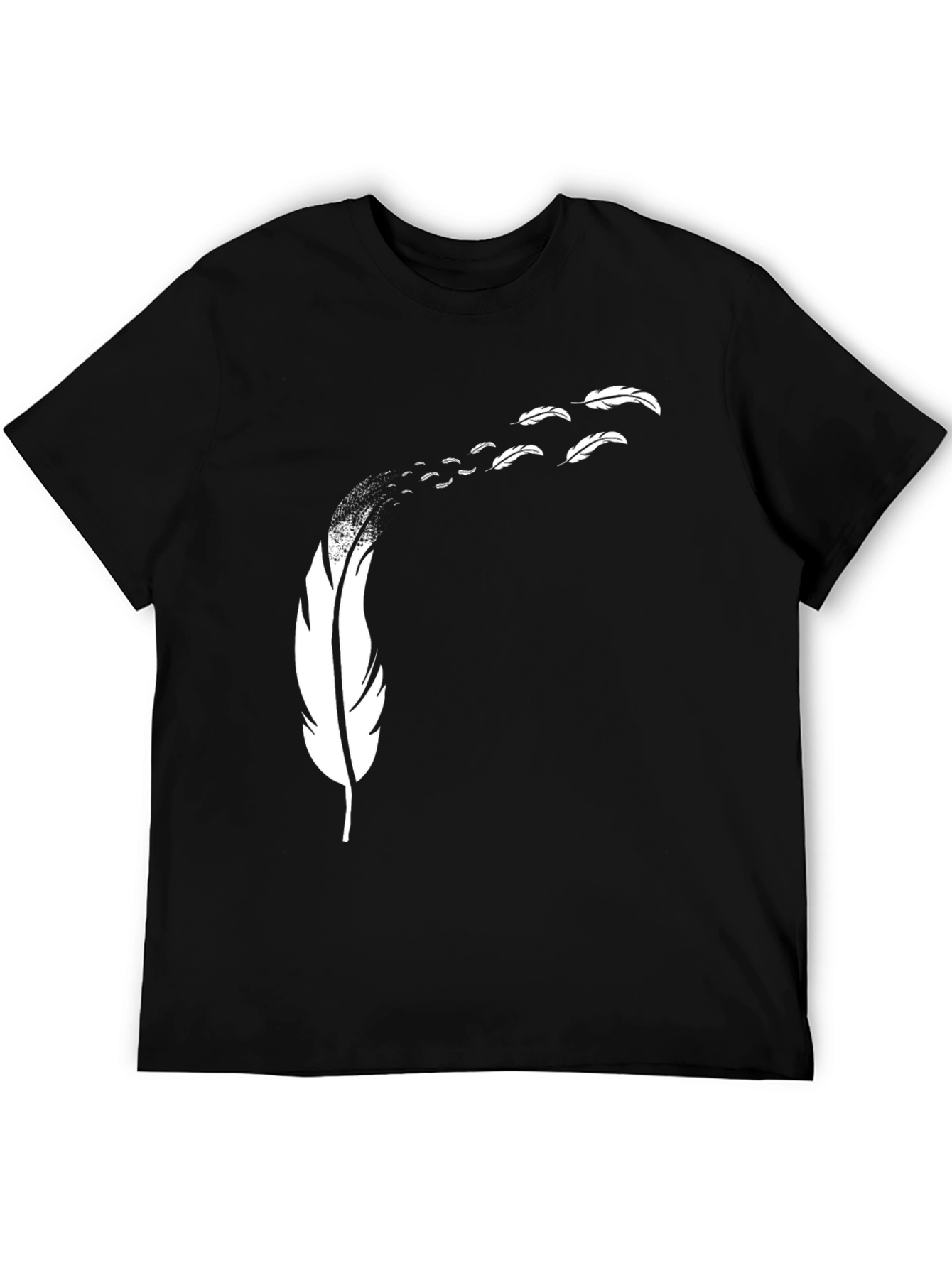 Feather Print Black T-Shirt - Mens Casual Tee
