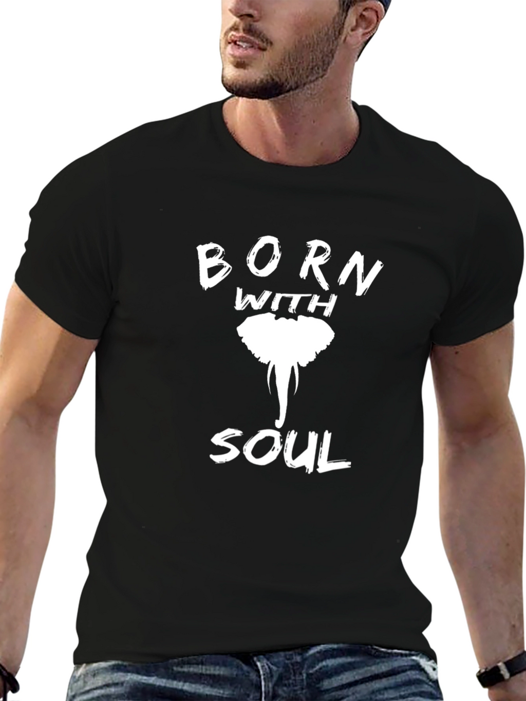 Born With Soul Elephant Graphic Tee - Black