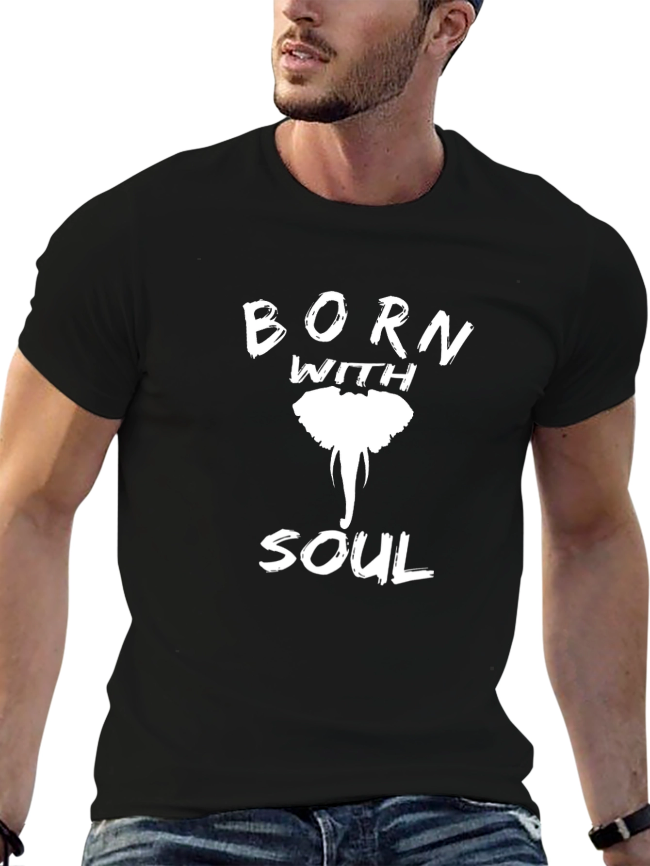 Born With Soul Elephant Graphic Tee - Black