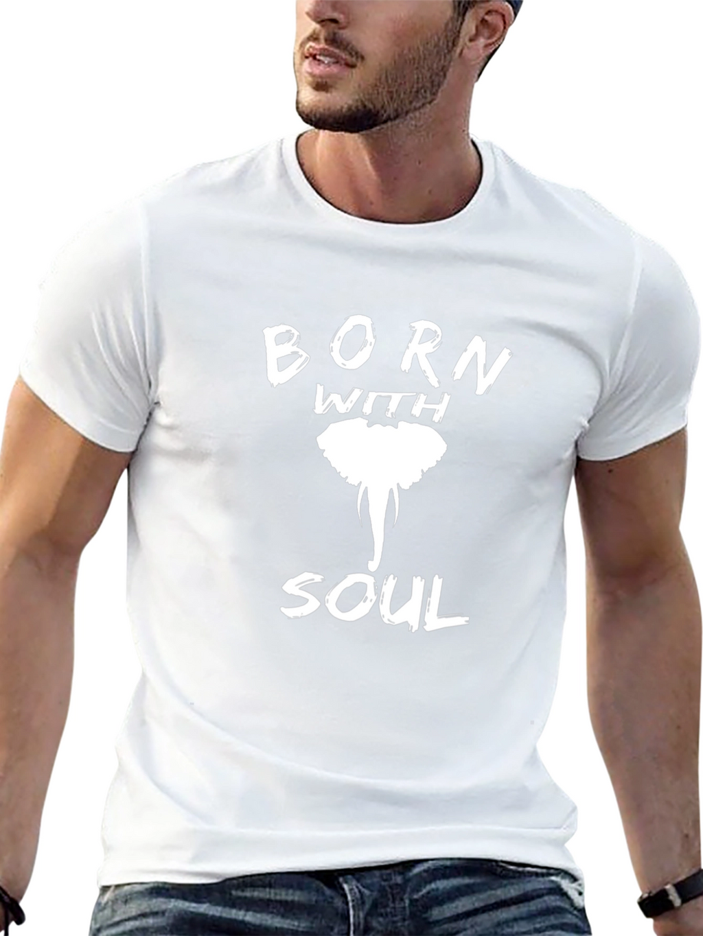 Born With Soul Elephant Graphic Tee - Black