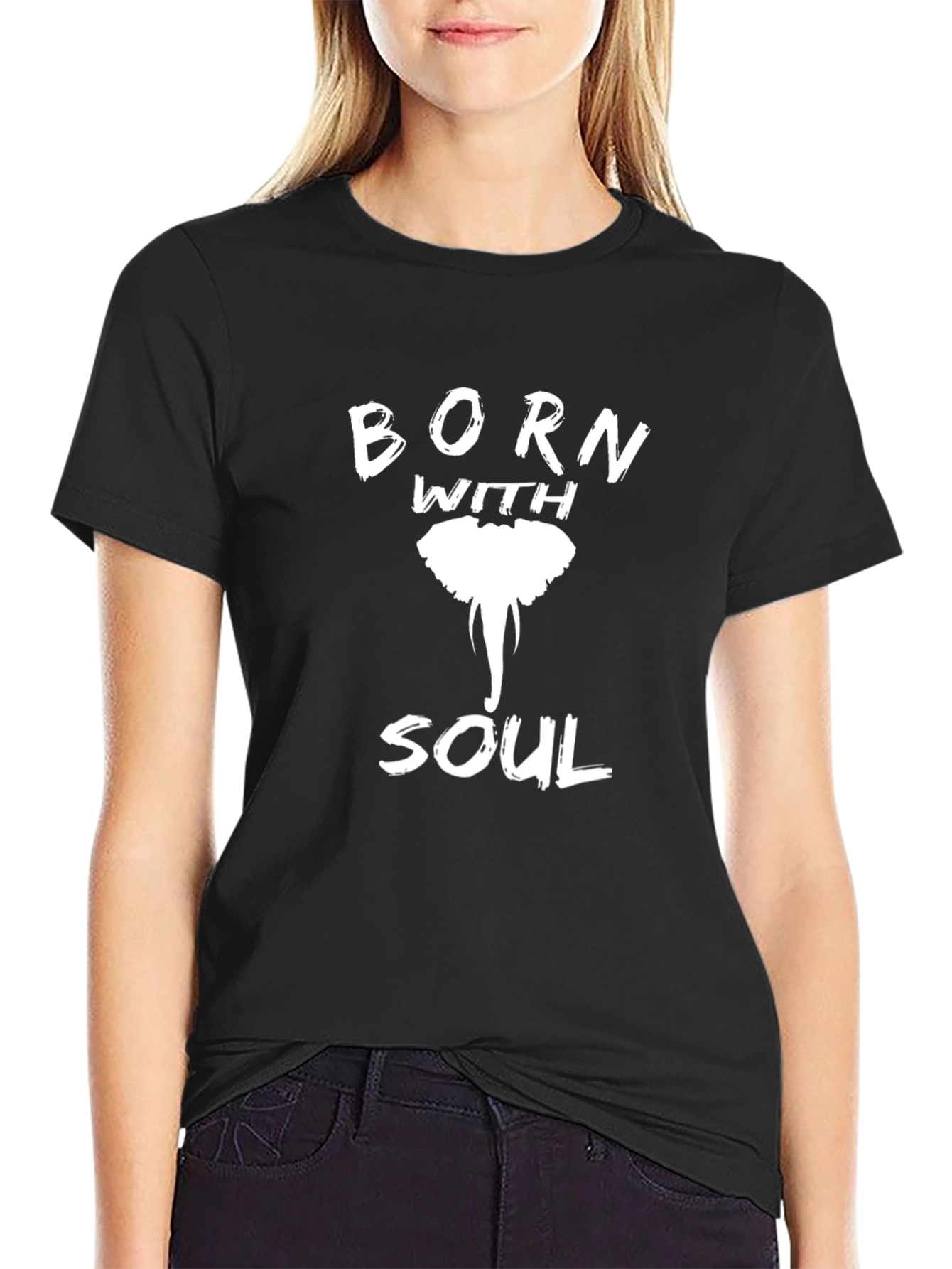 Born With Soul Elephant Graphic Tee - Black