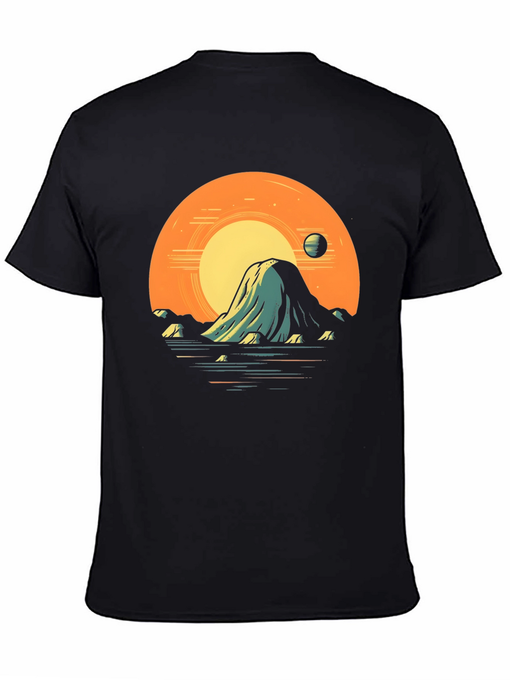 Sunset Mountain Graphic Tee - Artistic Black T-Shirt
