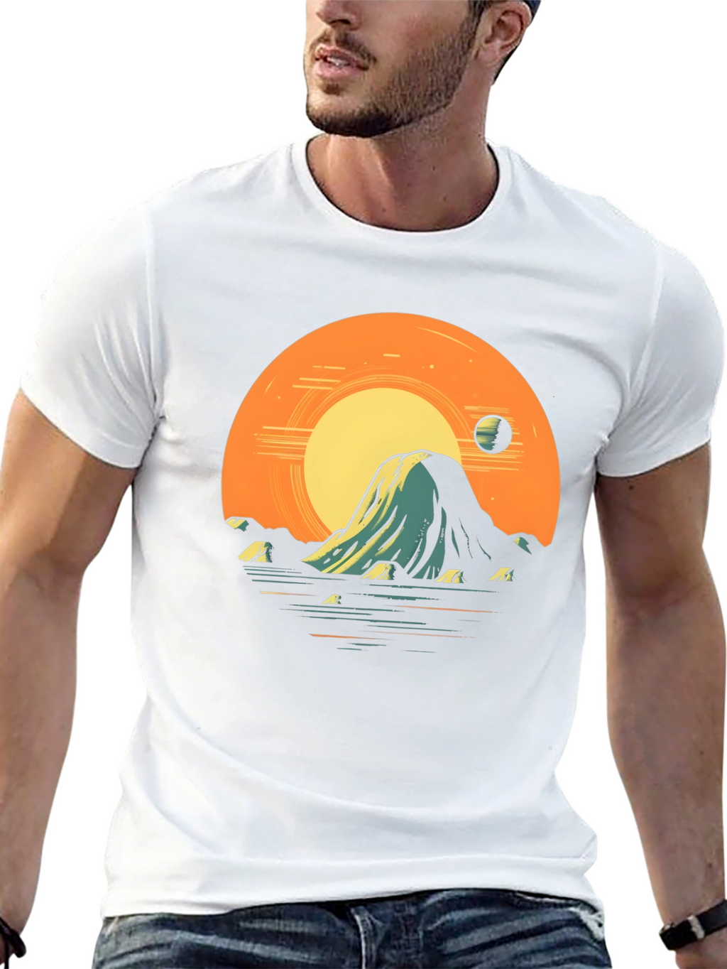 Sunset Mountain Graphic Tee - Artistic Black T-Shirt