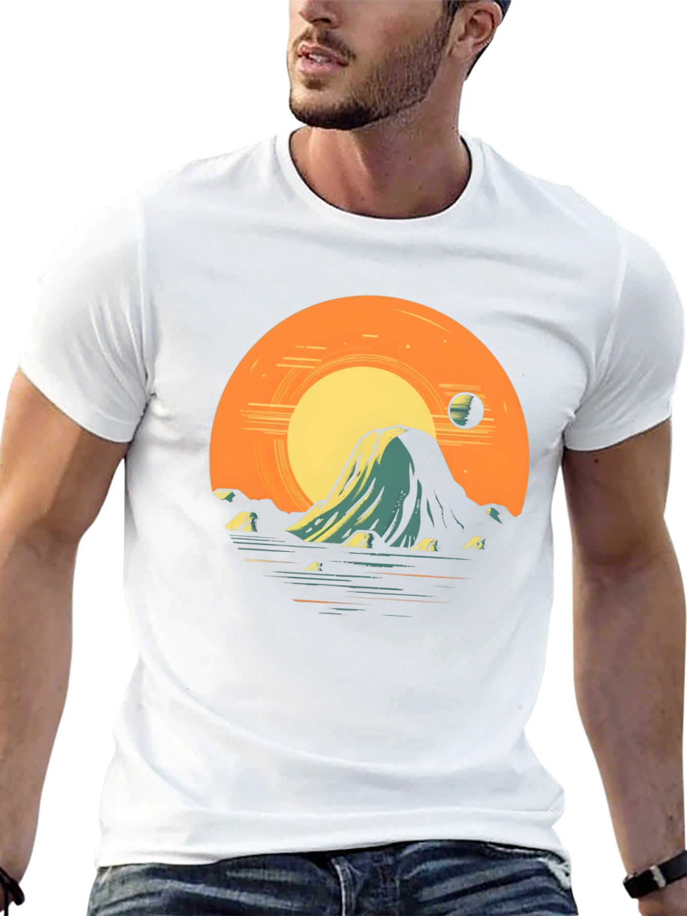 Sunset Mountain Graphic Tee - Artistic Black T-Shirt
