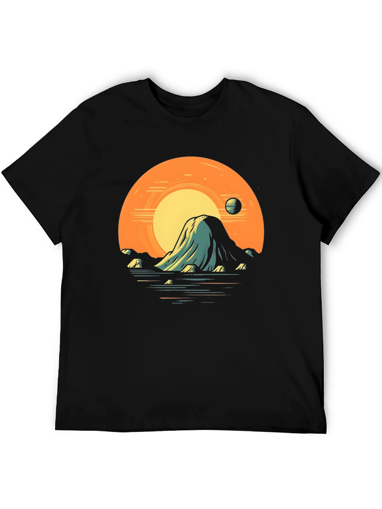 Sunset Mountain Graphic Tee - Artistic Black T-Shirt