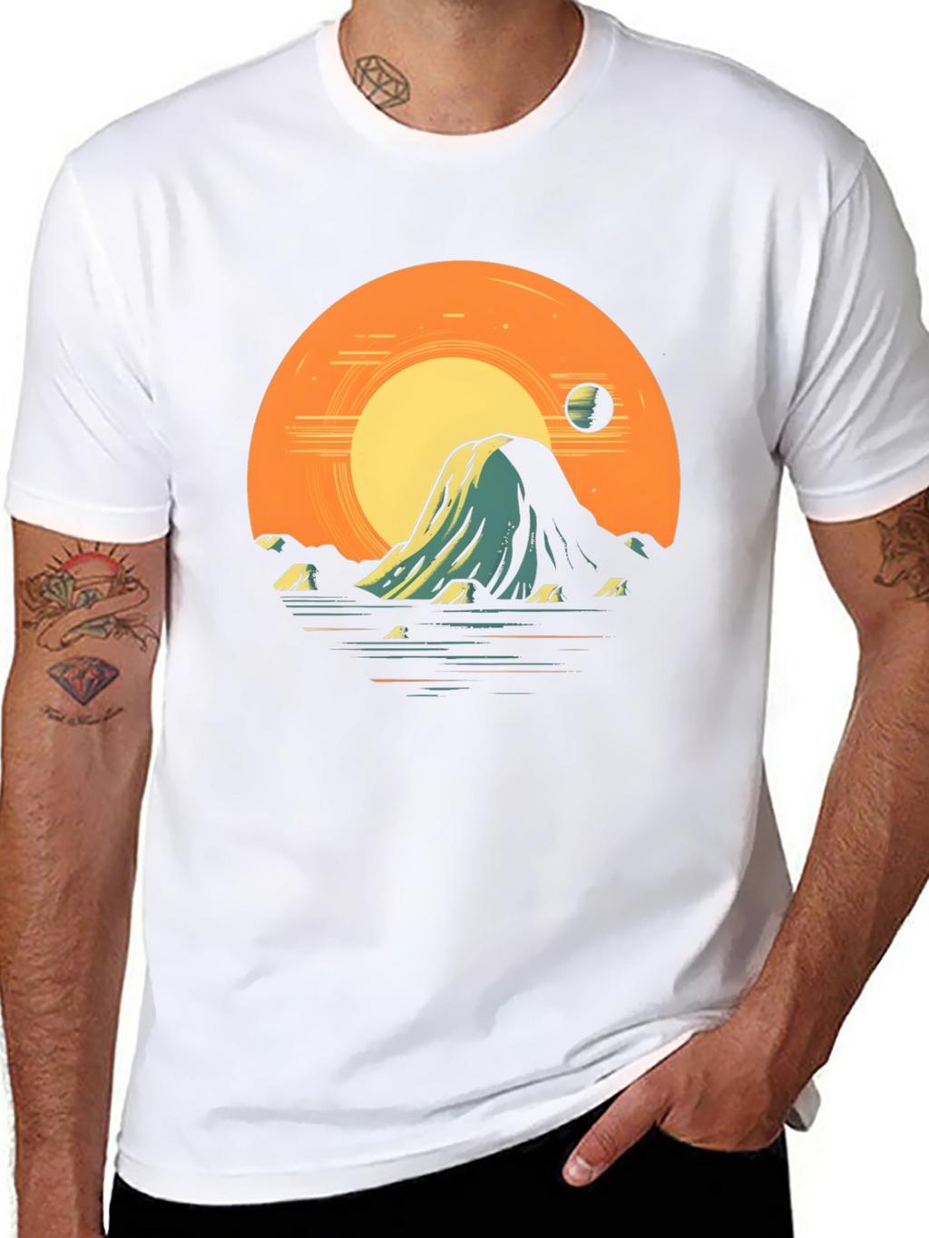 Sunset Mountain Graphic Tee - Artistic Black T-Shirt