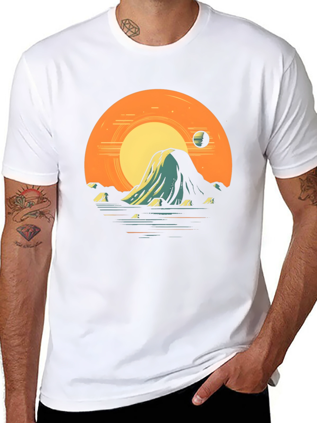 Sunset Mountain Graphic Tee - Artistic Black T-Shirt