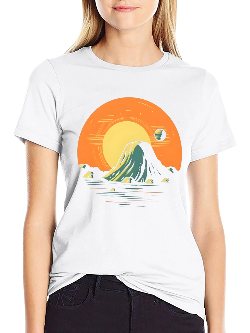 Sunset Mountain Graphic Tee - Artistic Black T-Shirt