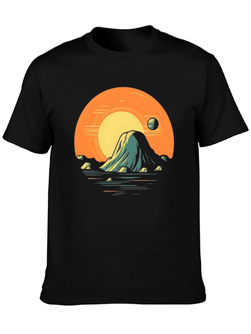 Sunset Mountain Graphic Tee - Artistic Black T-Shirt