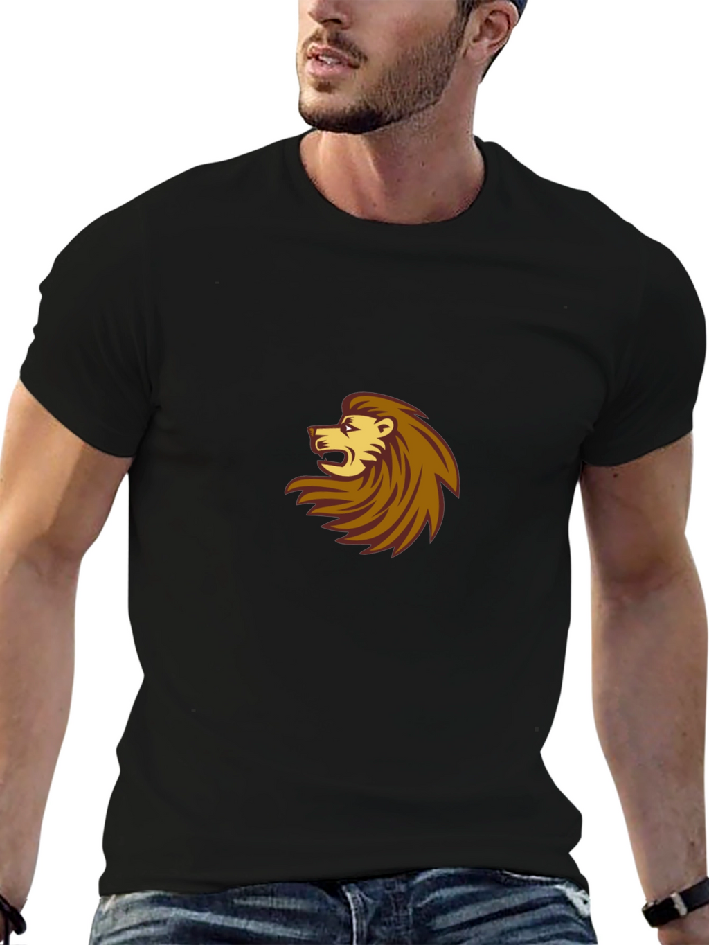 Black T-Shirt with Lion Design