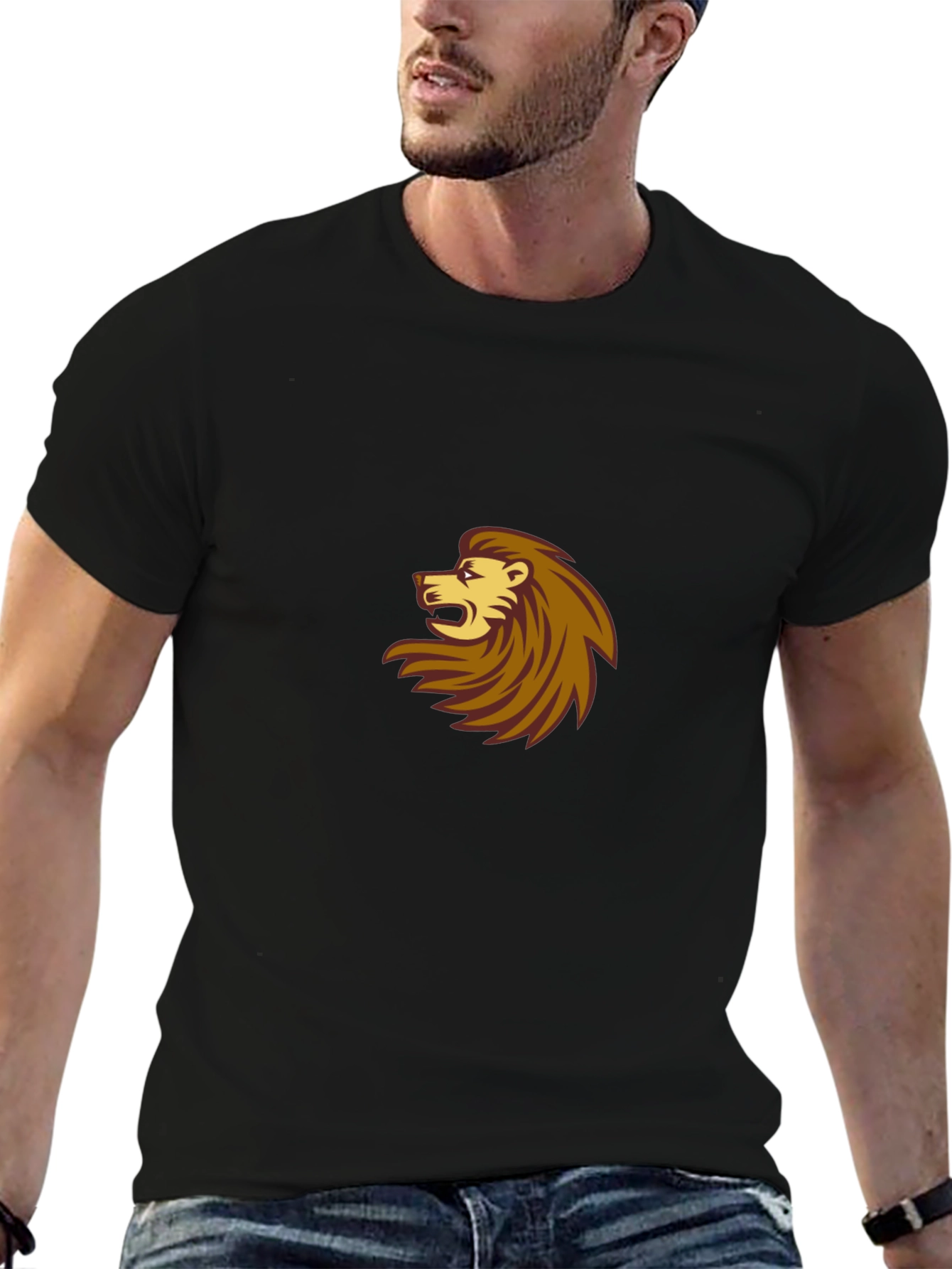 Black T-Shirt with Lion Design
