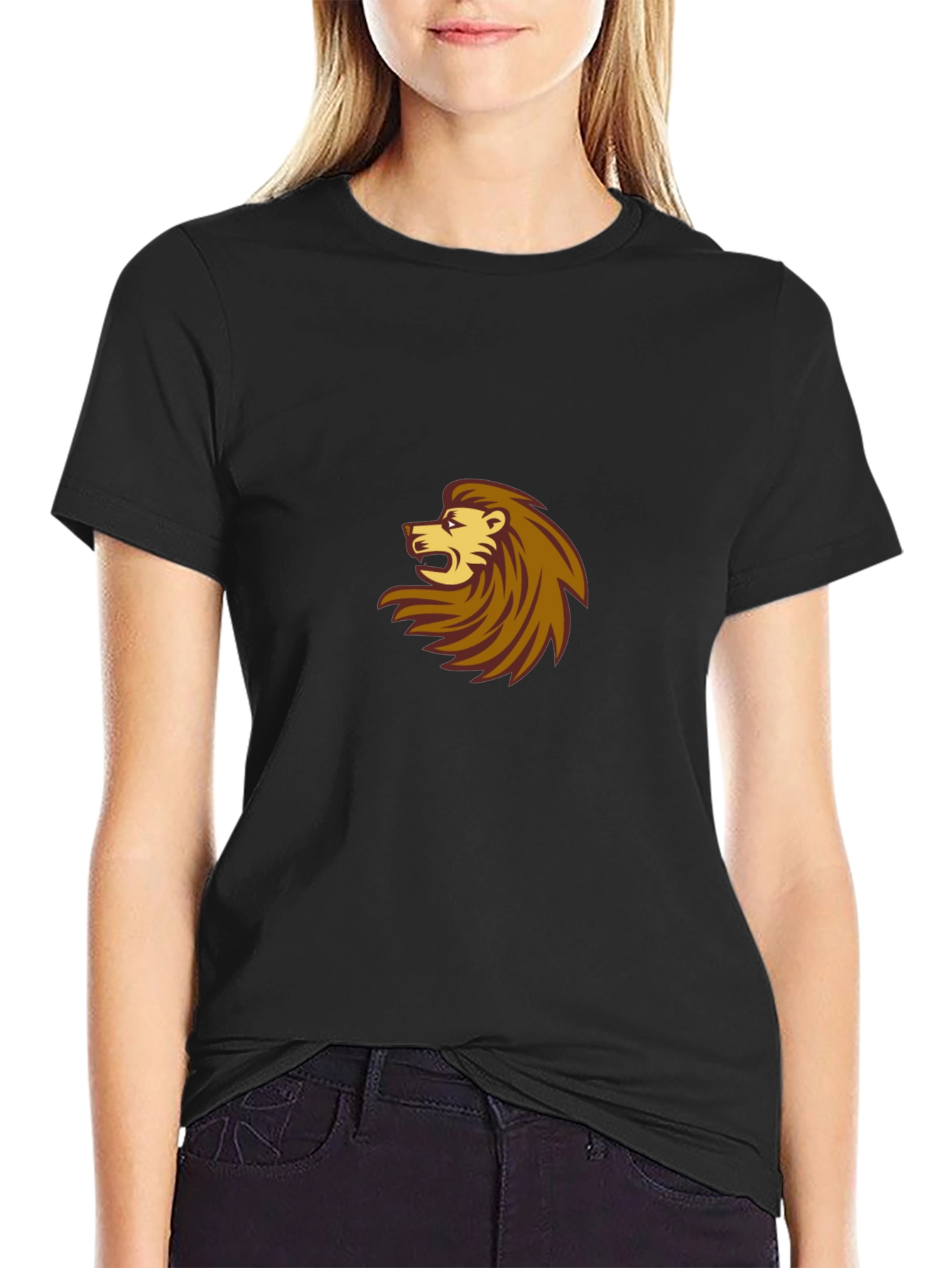 Black T-Shirt with Lion Design