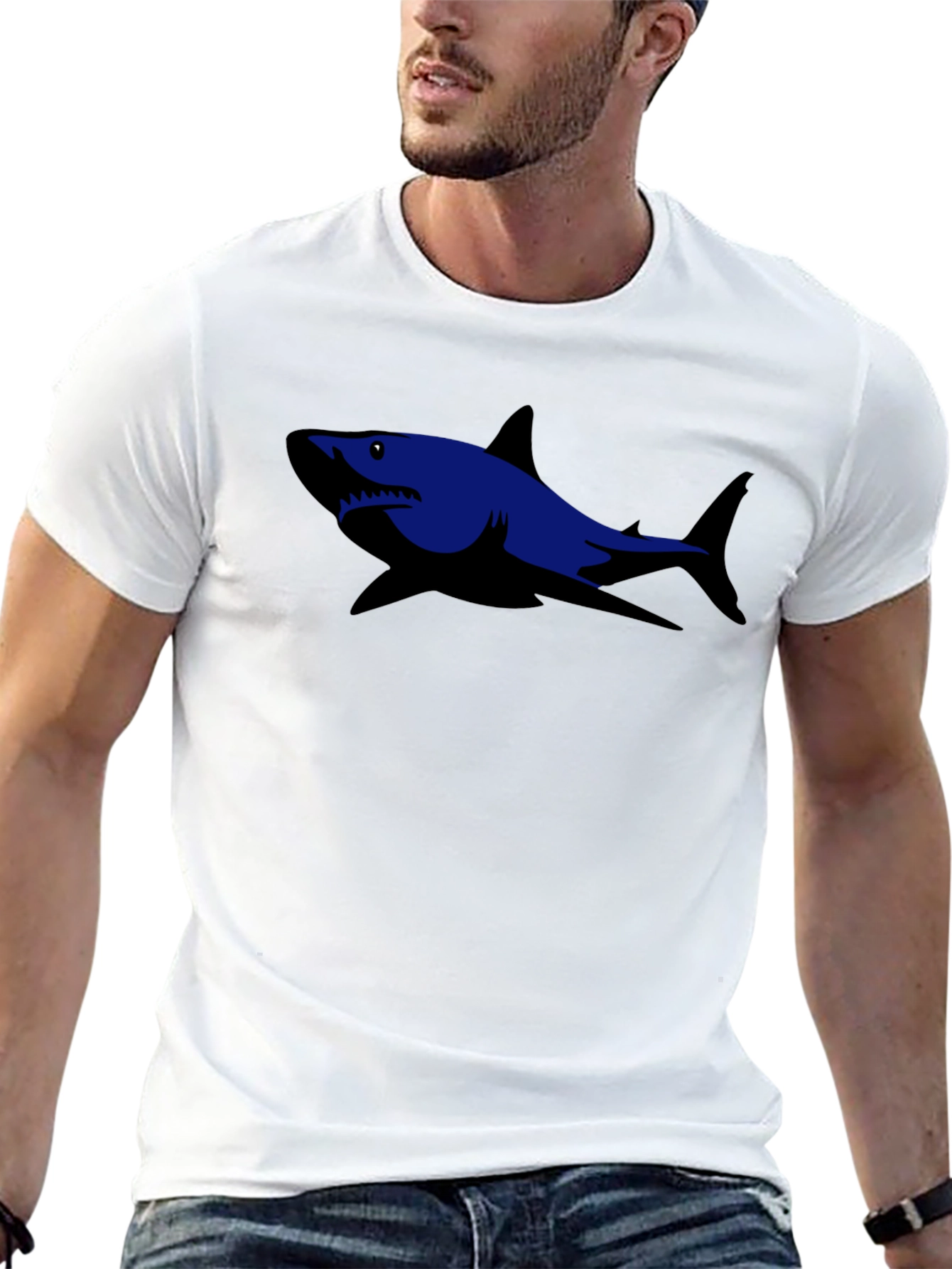 Shark Graphic Tee - Black Cotton Casual Shirt