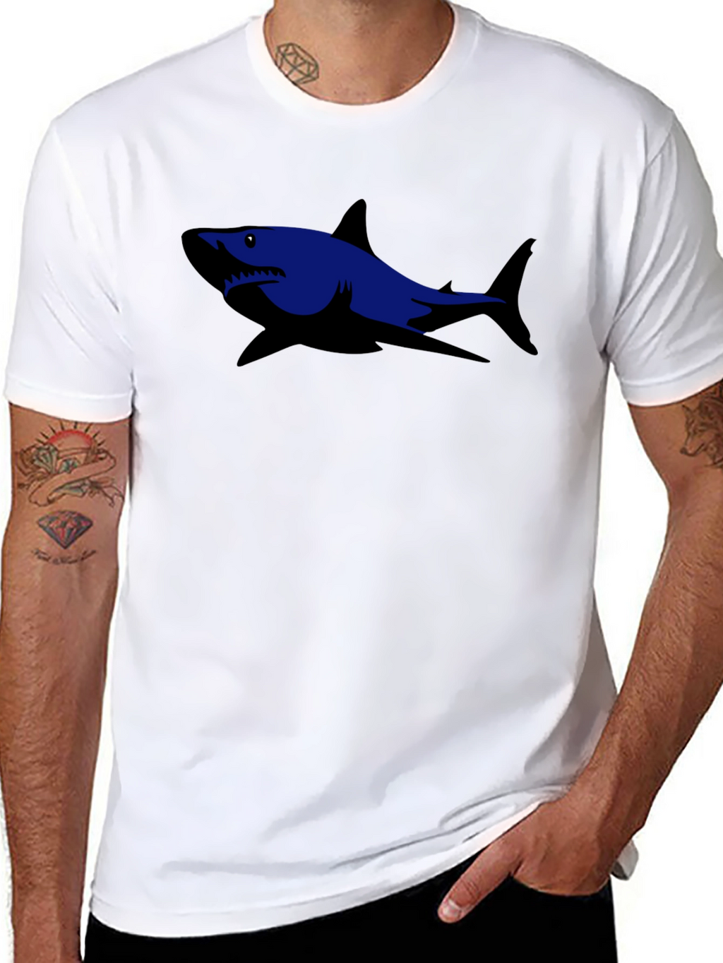 Shark Graphic Tee - Black Cotton Casual Shirt