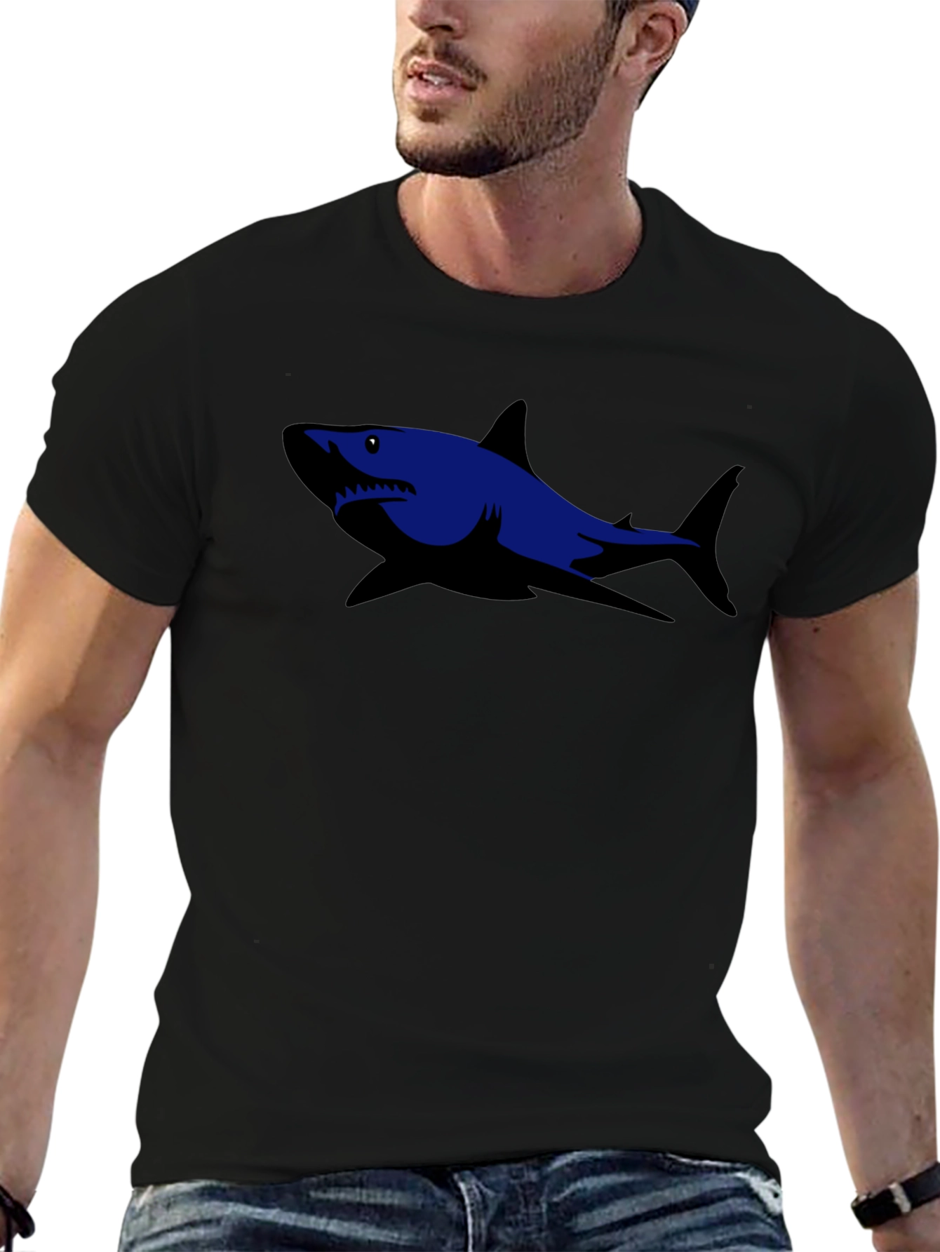 Shark Graphic Tee - Black Cotton Casual Shirt