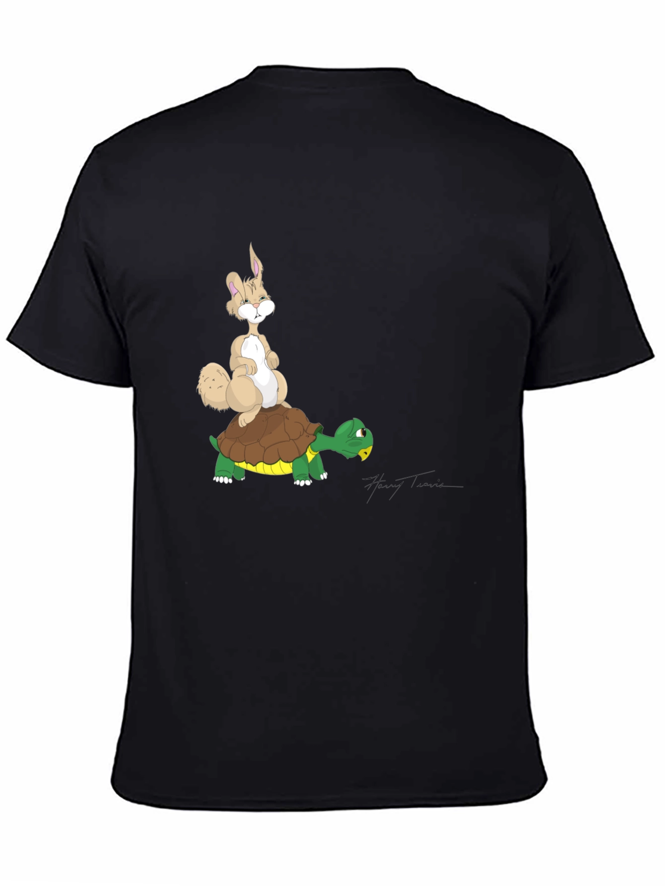 Hare and Tortoise Graphic Tee - Black Cotton T-Shirt