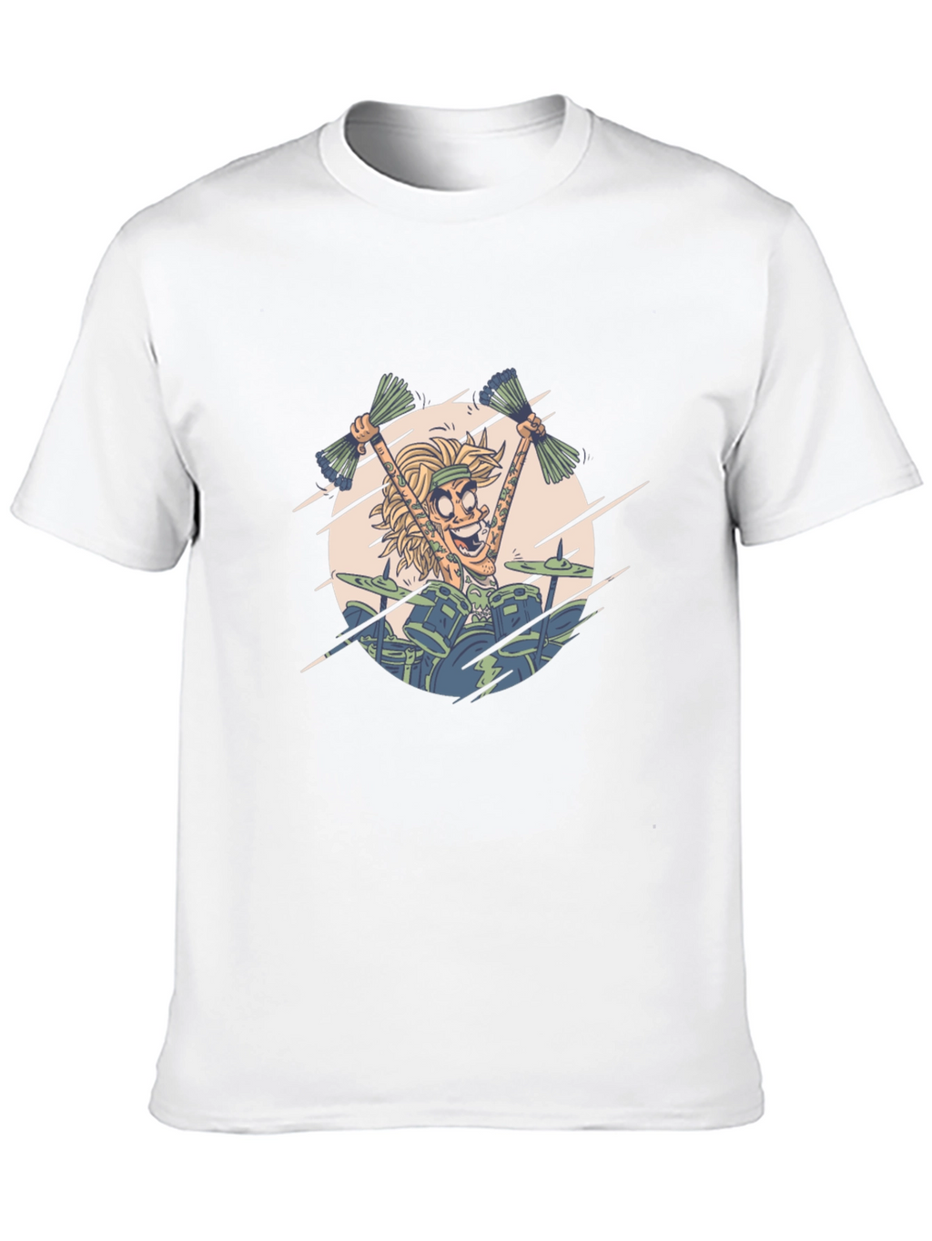 Drummer Cartoon Graphic Print Black T-Shirt