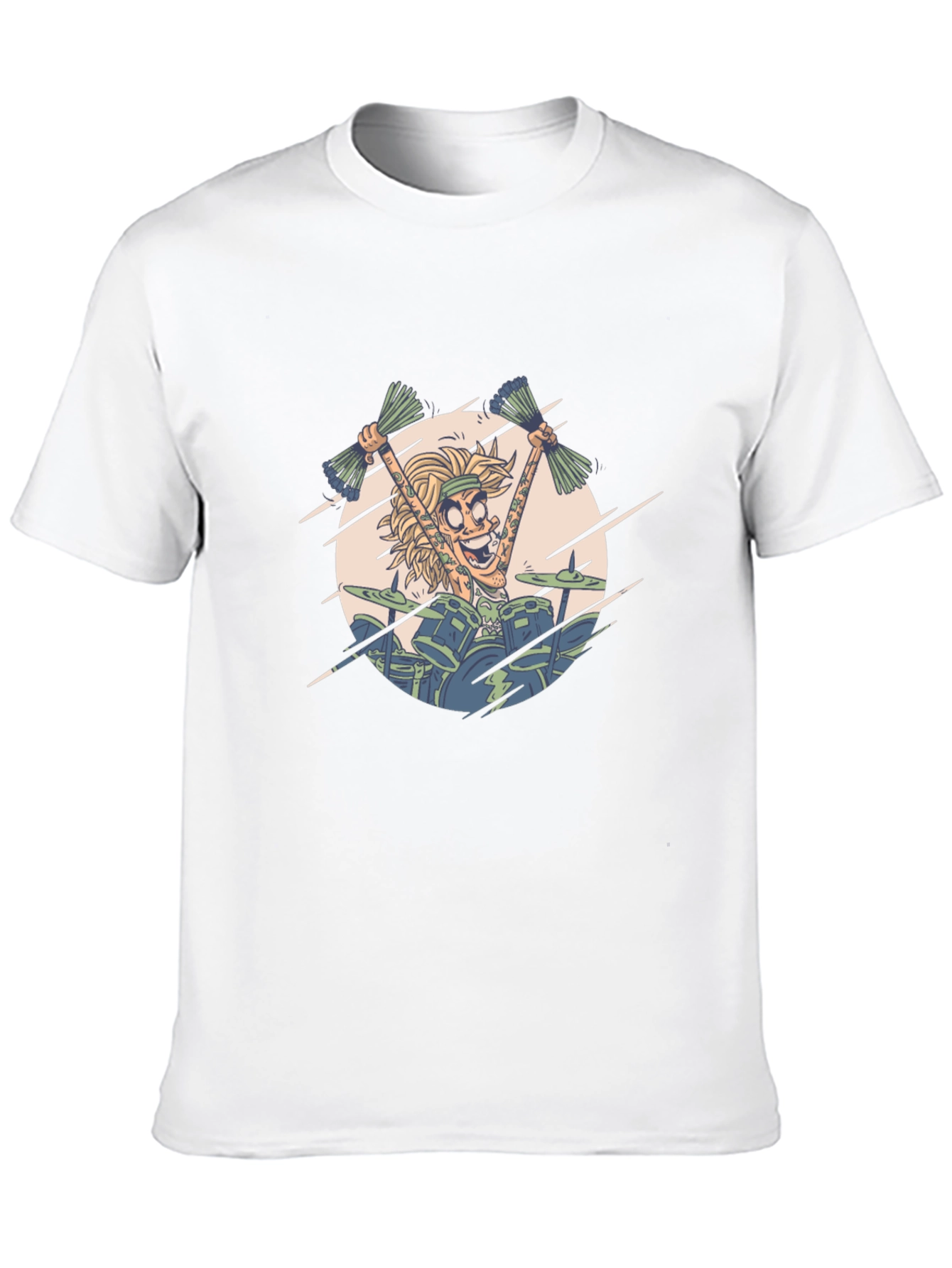 Drummer Cartoon Graphic Print Black T-Shirt