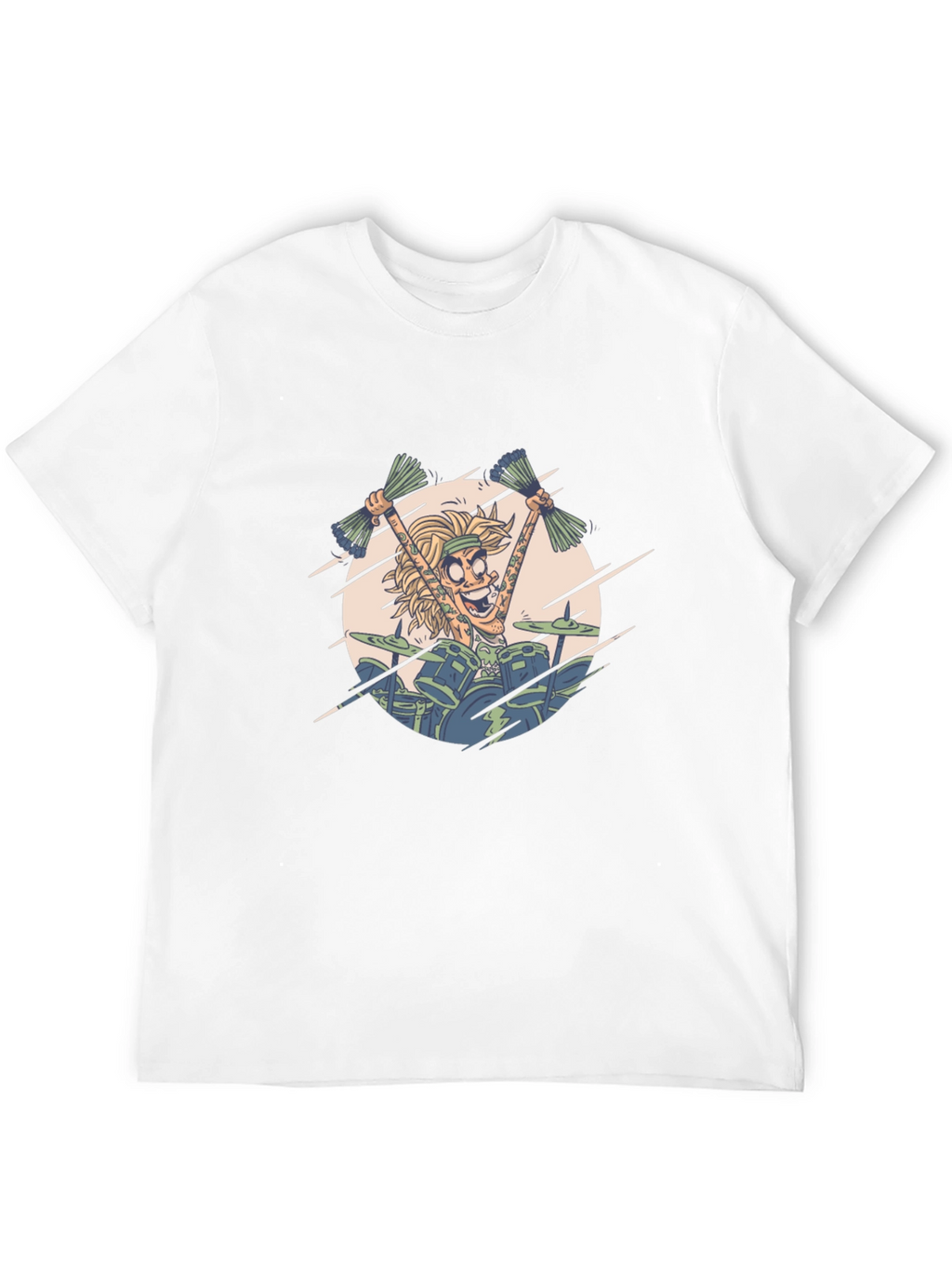 Drummer Cartoon Graphic Print Black T-Shirt