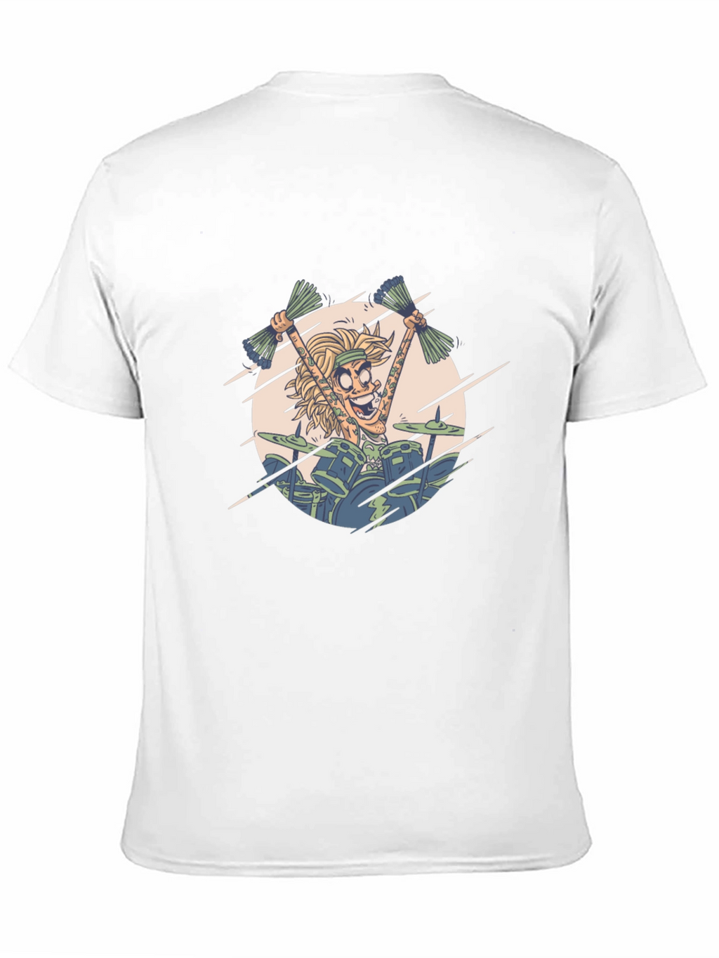 Drummer Cartoon Graphic Print Black T-Shirt