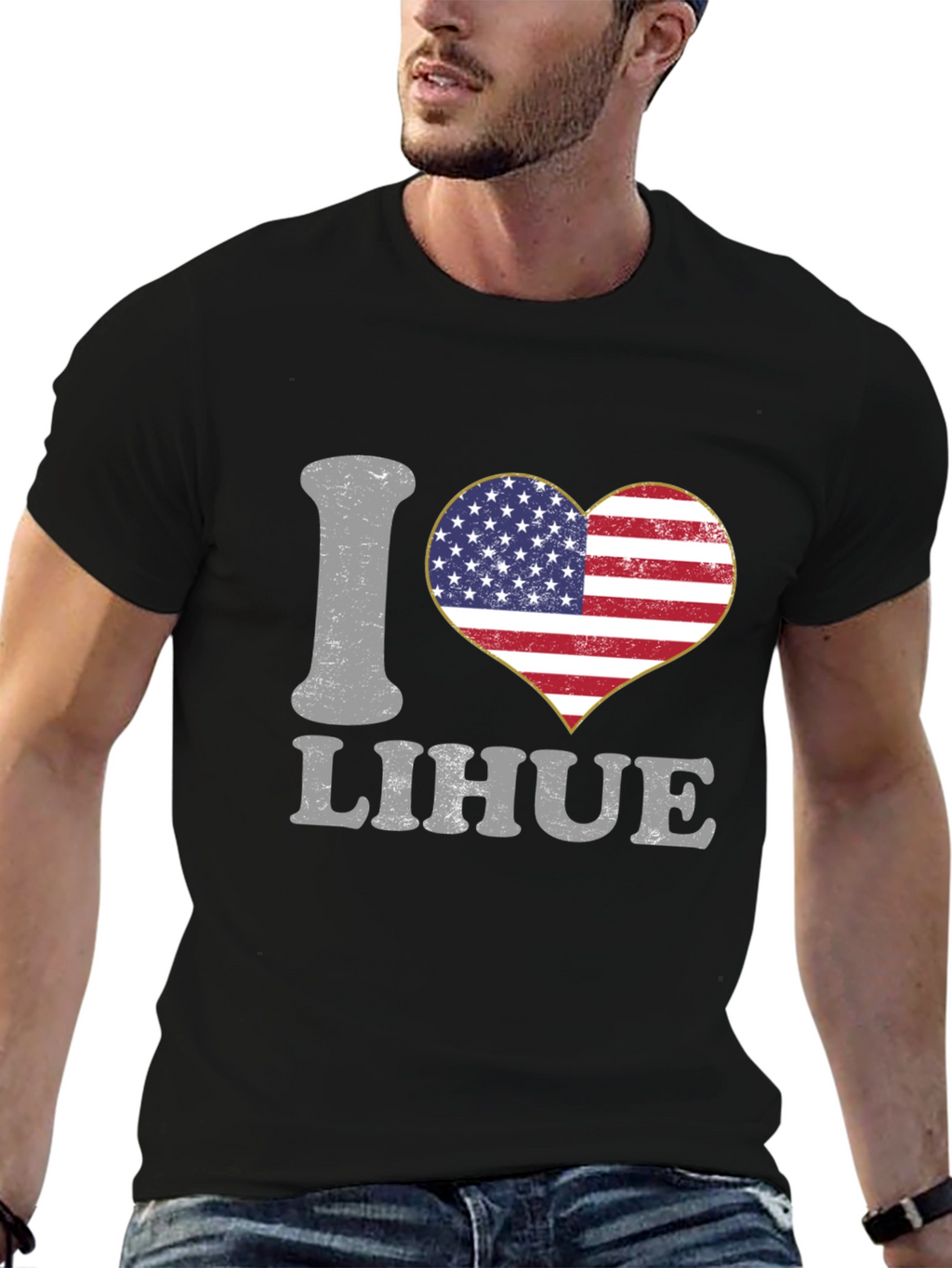 I Love Lihue American Flag Heart T-Shirt