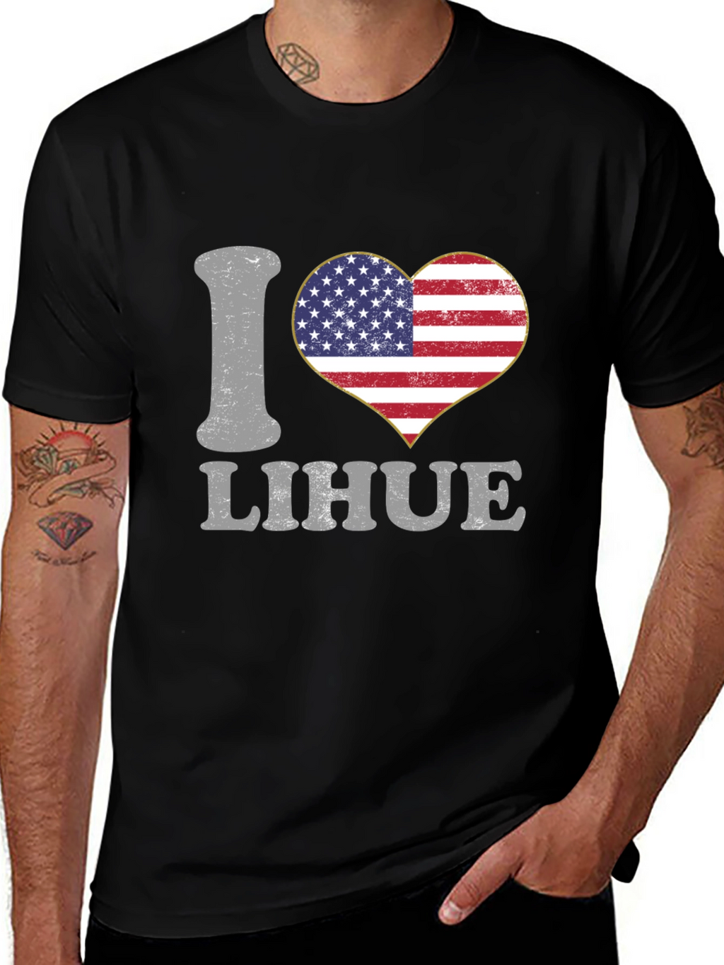 I Love Lihue American Flag Heart T-Shirt