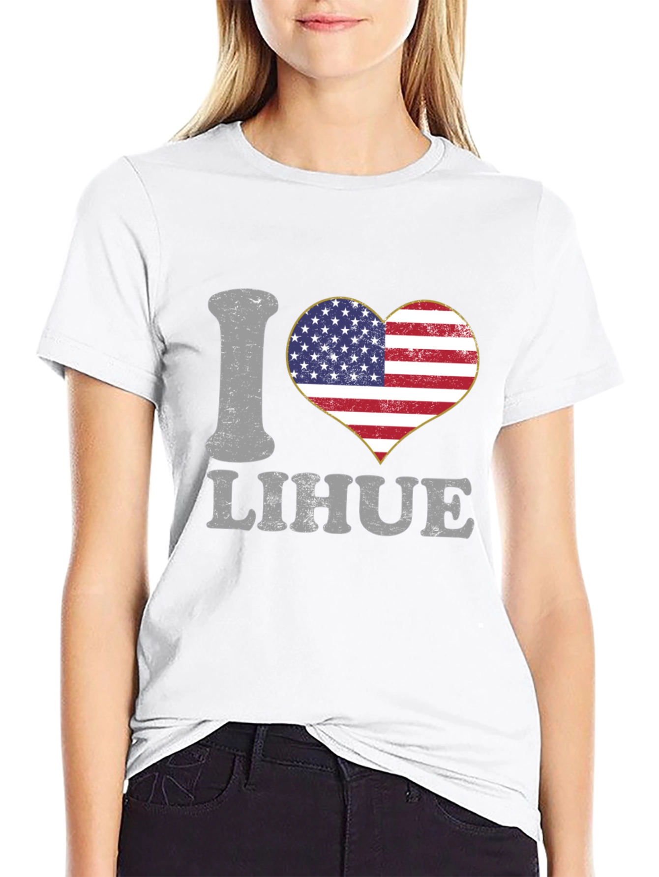 I Love Lihue American Flag Heart T-Shirt