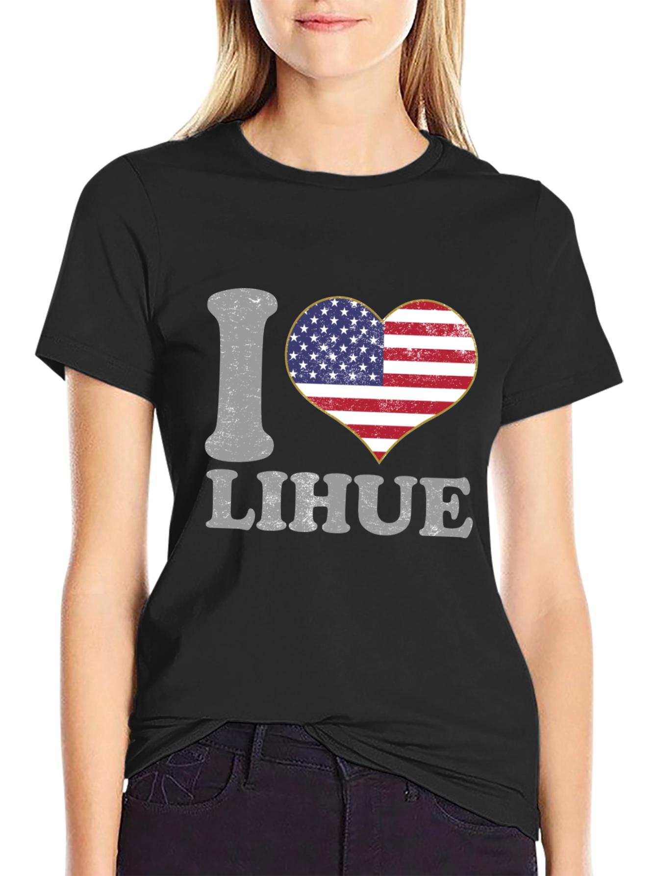 I Love Lihue American Flag Heart T-Shirt