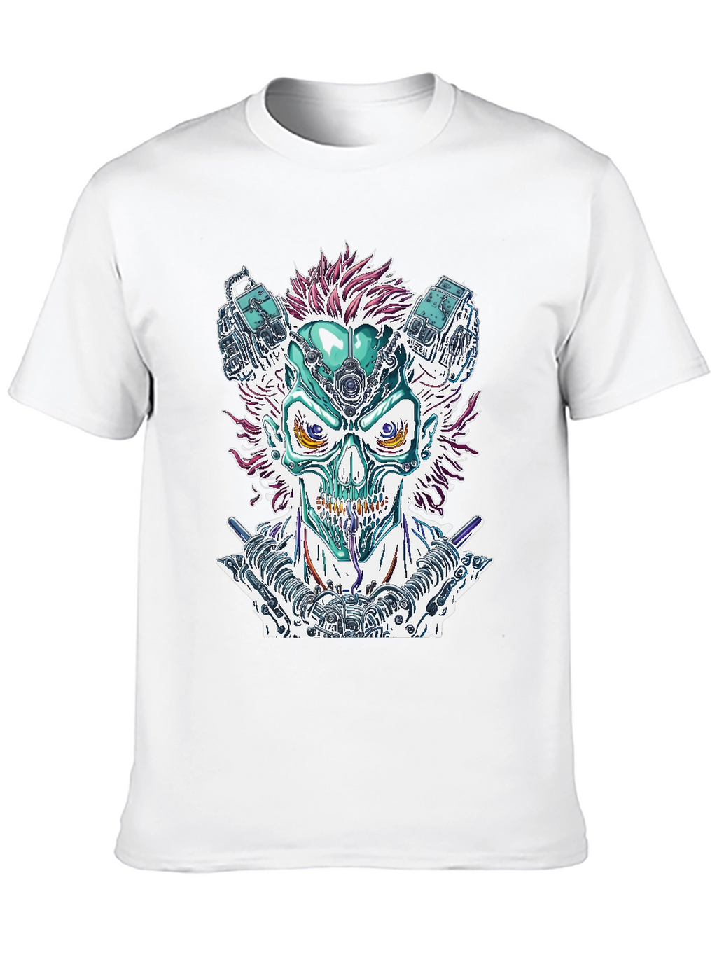 Cyberpunk Skull Graphic Tee - Bold Sci-Fi Fashion