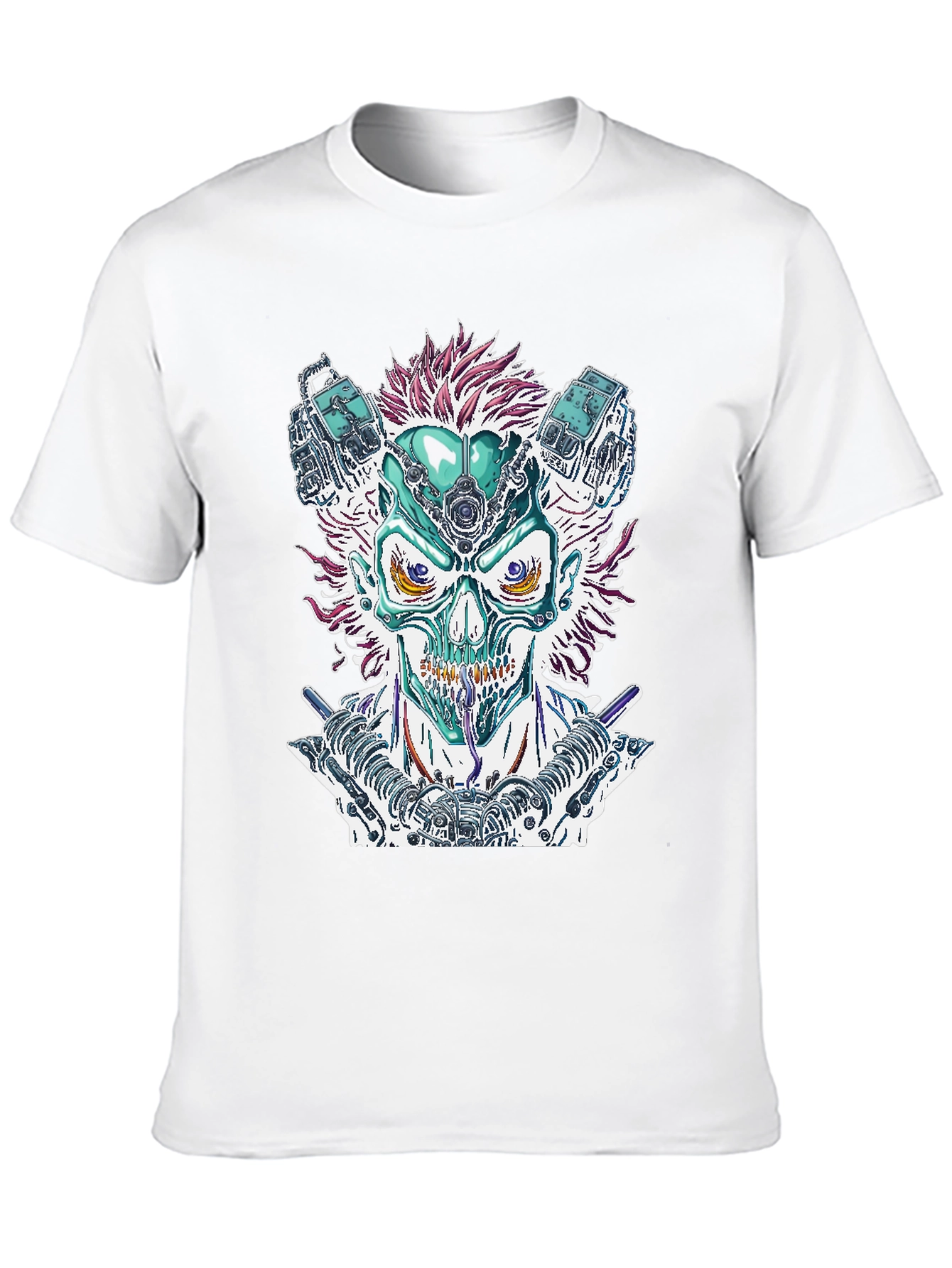 Cyberpunk Skull Graphic Tee - Bold Sci-Fi Fashion