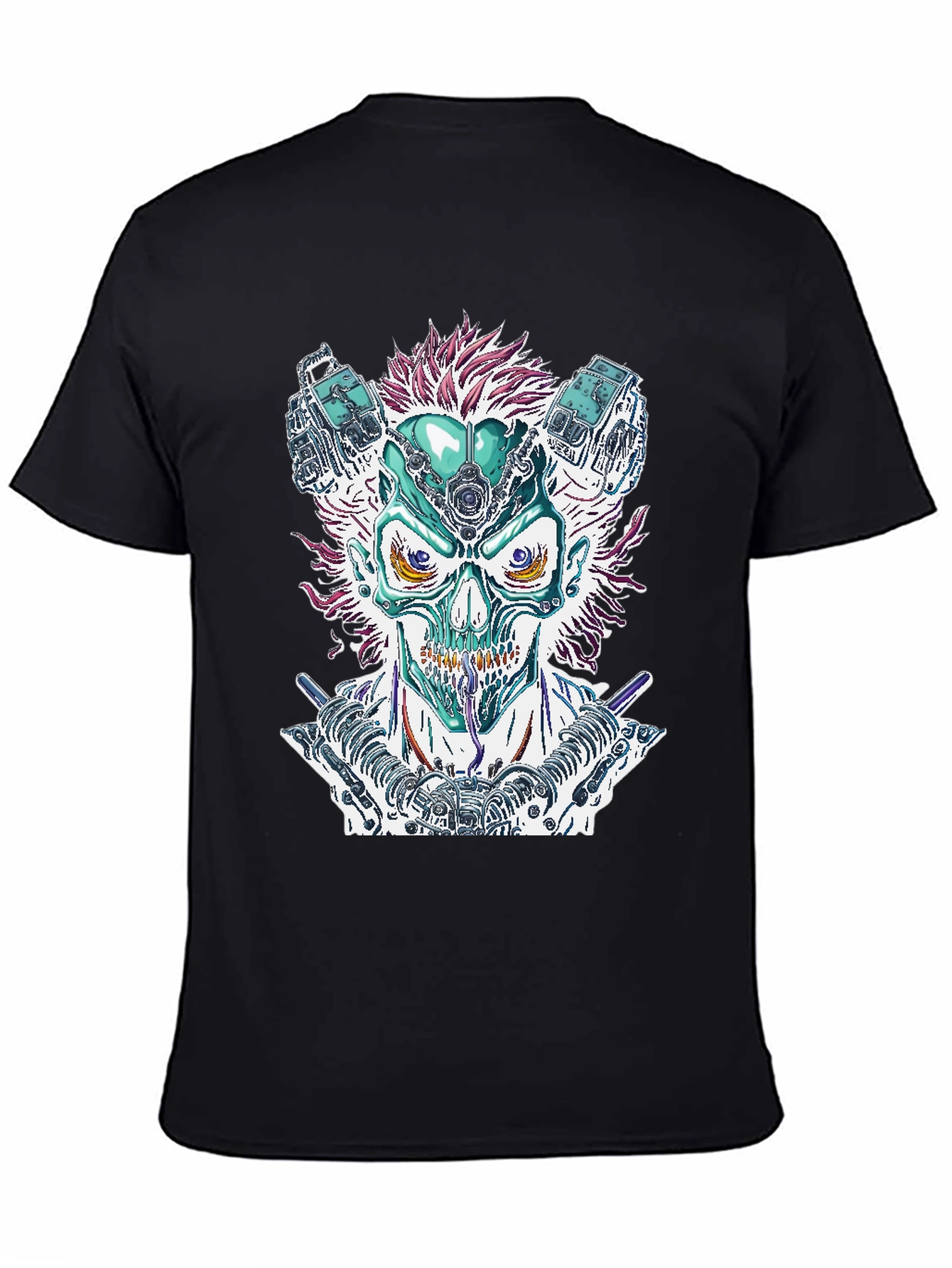 Cyberpunk Skull Graphic Tee - Bold Sci-Fi Fashion