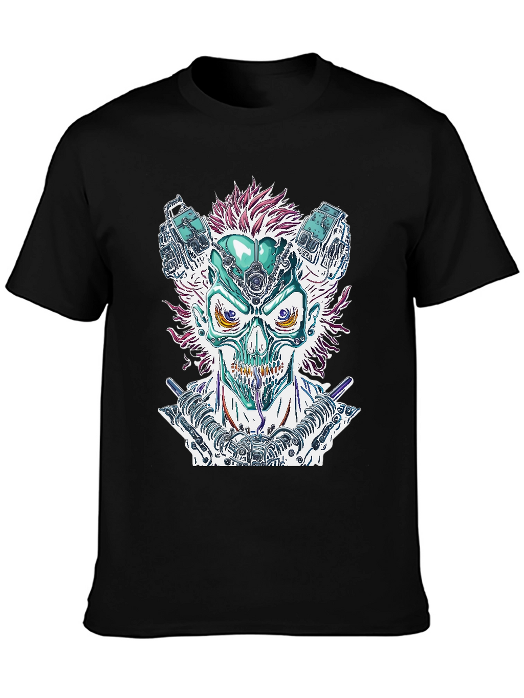 Cyberpunk Skull Graphic Tee - Bold Sci-Fi Fashion