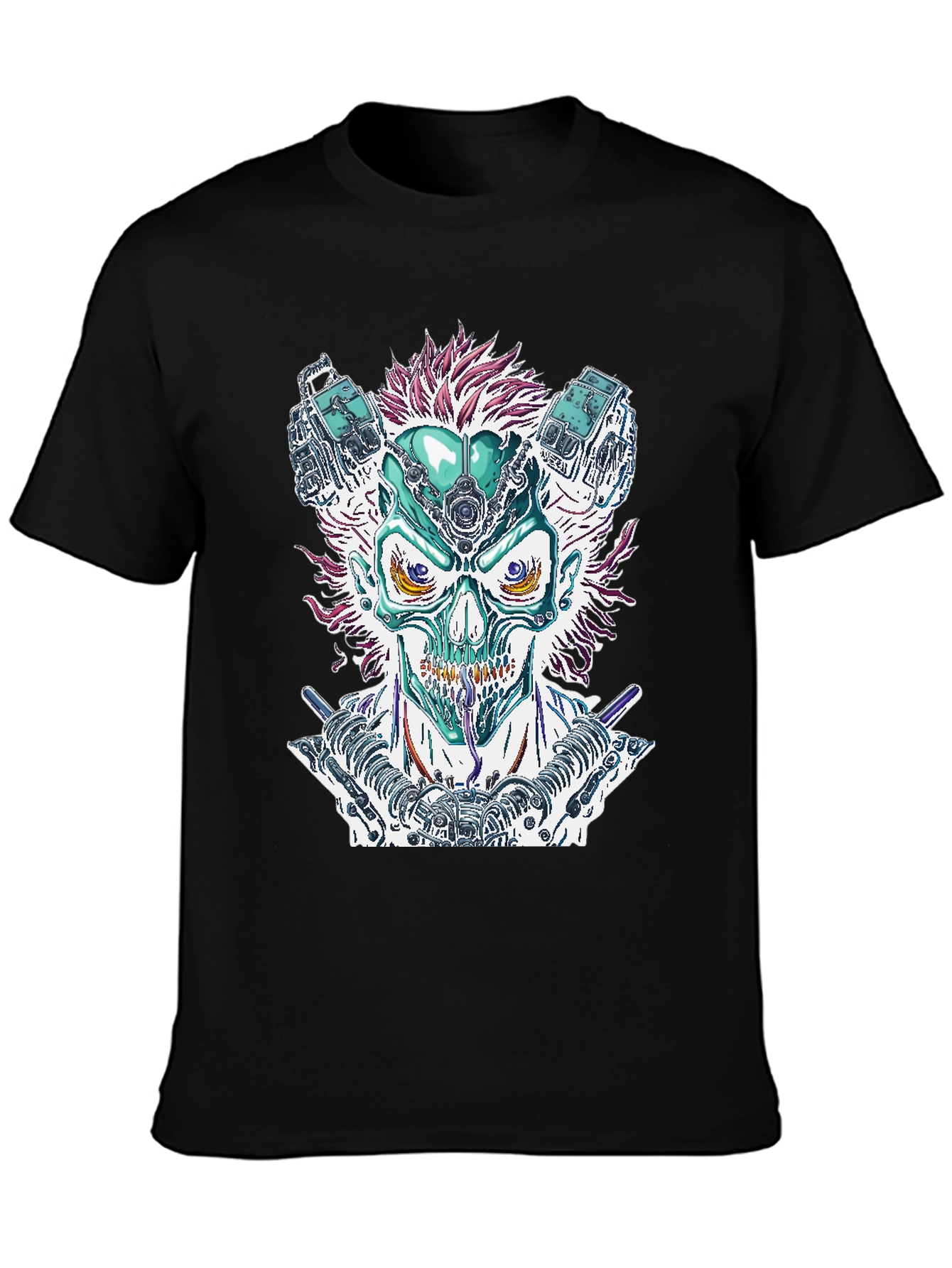 Cyberpunk Skull Graphic Tee - Bold Sci-Fi Fashion