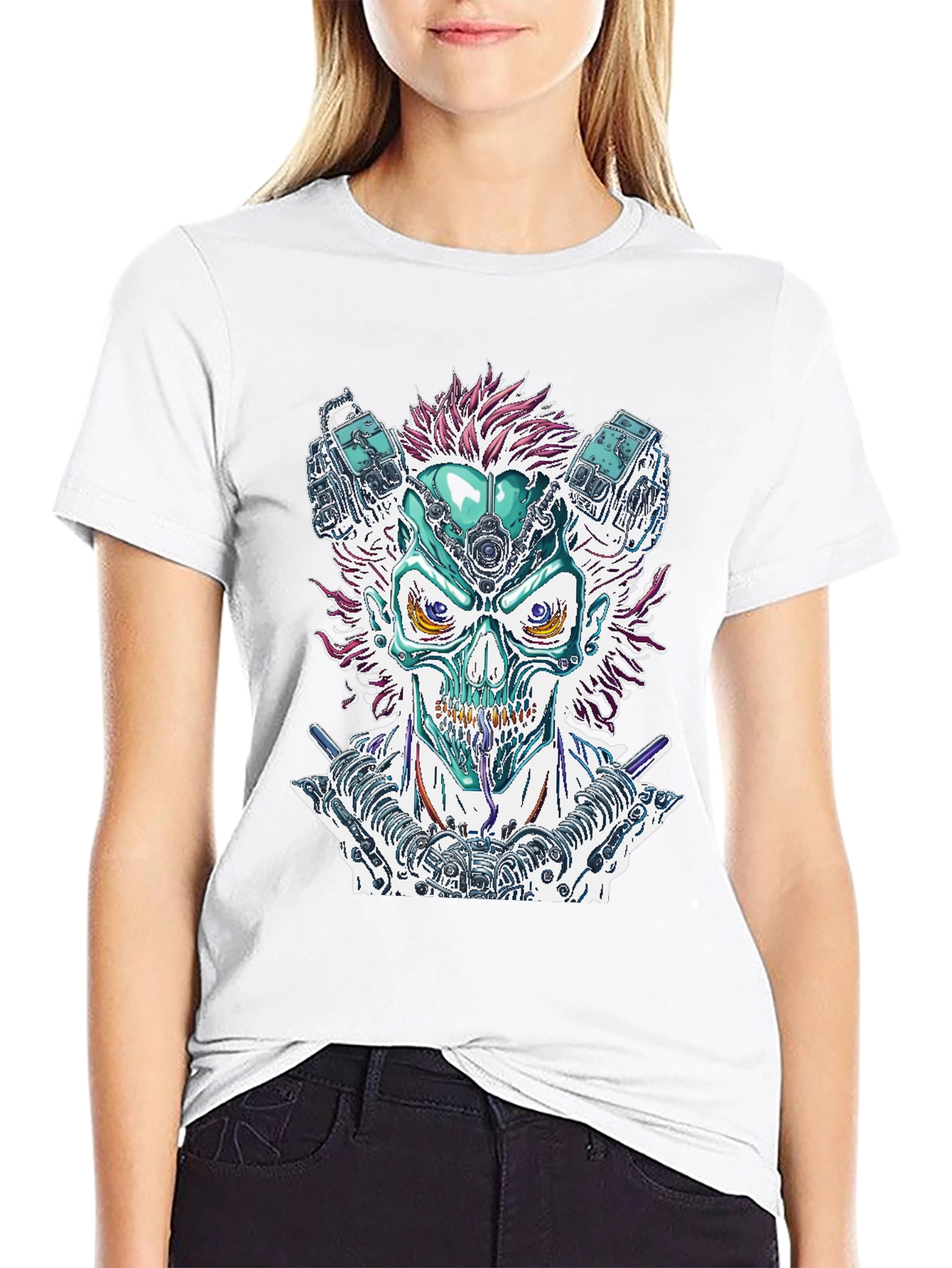 Cyberpunk Skull Graphic Tee - Bold Sci-Fi Fashion