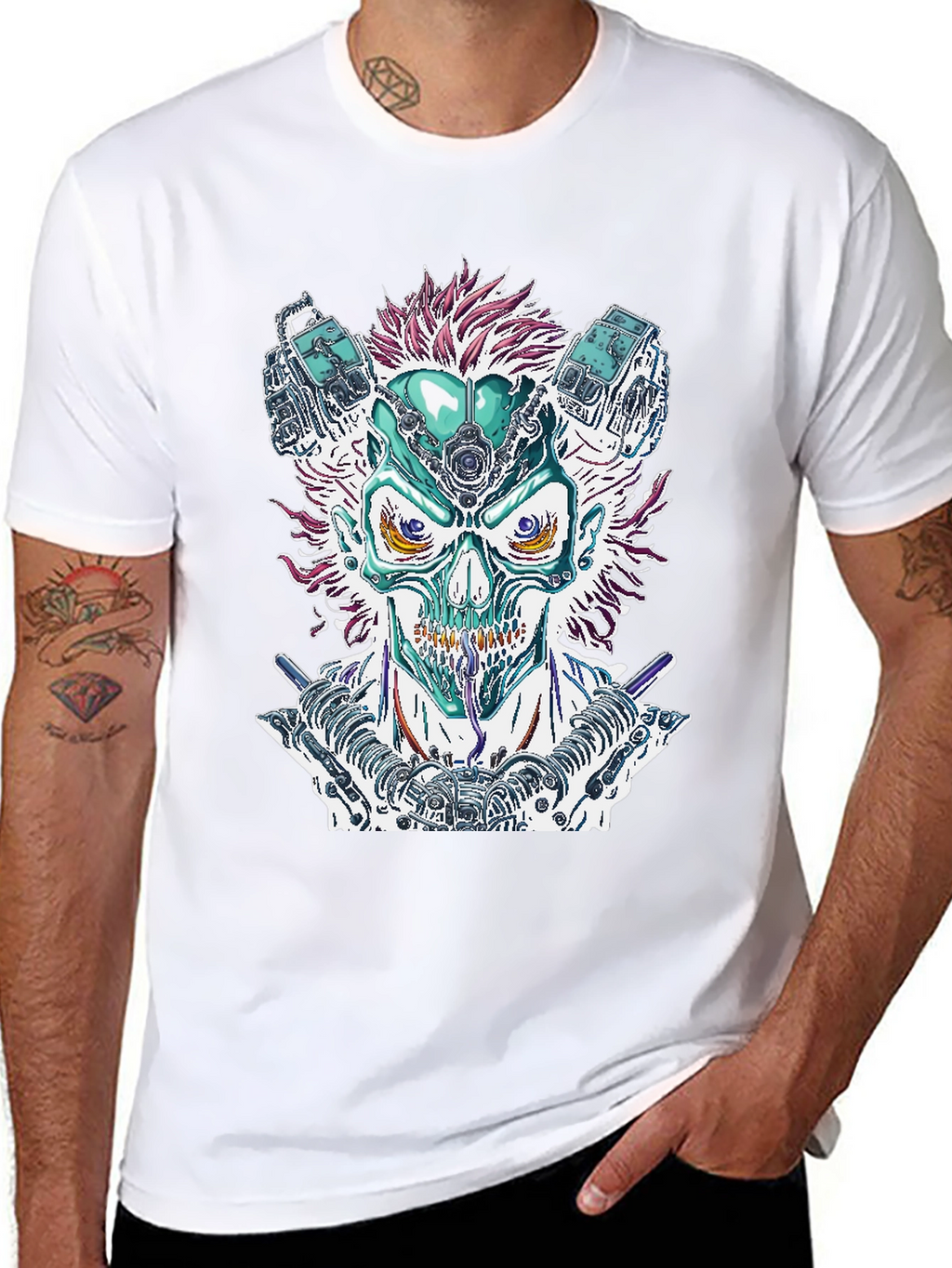 Cyberpunk Skull Graphic Tee - Bold Sci-Fi Fashion
