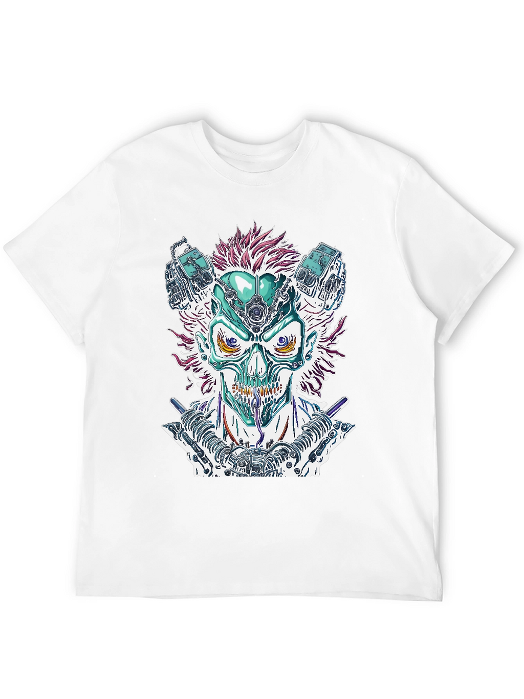 Cyberpunk Skull Graphic Tee - Bold Sci-Fi Fashion
