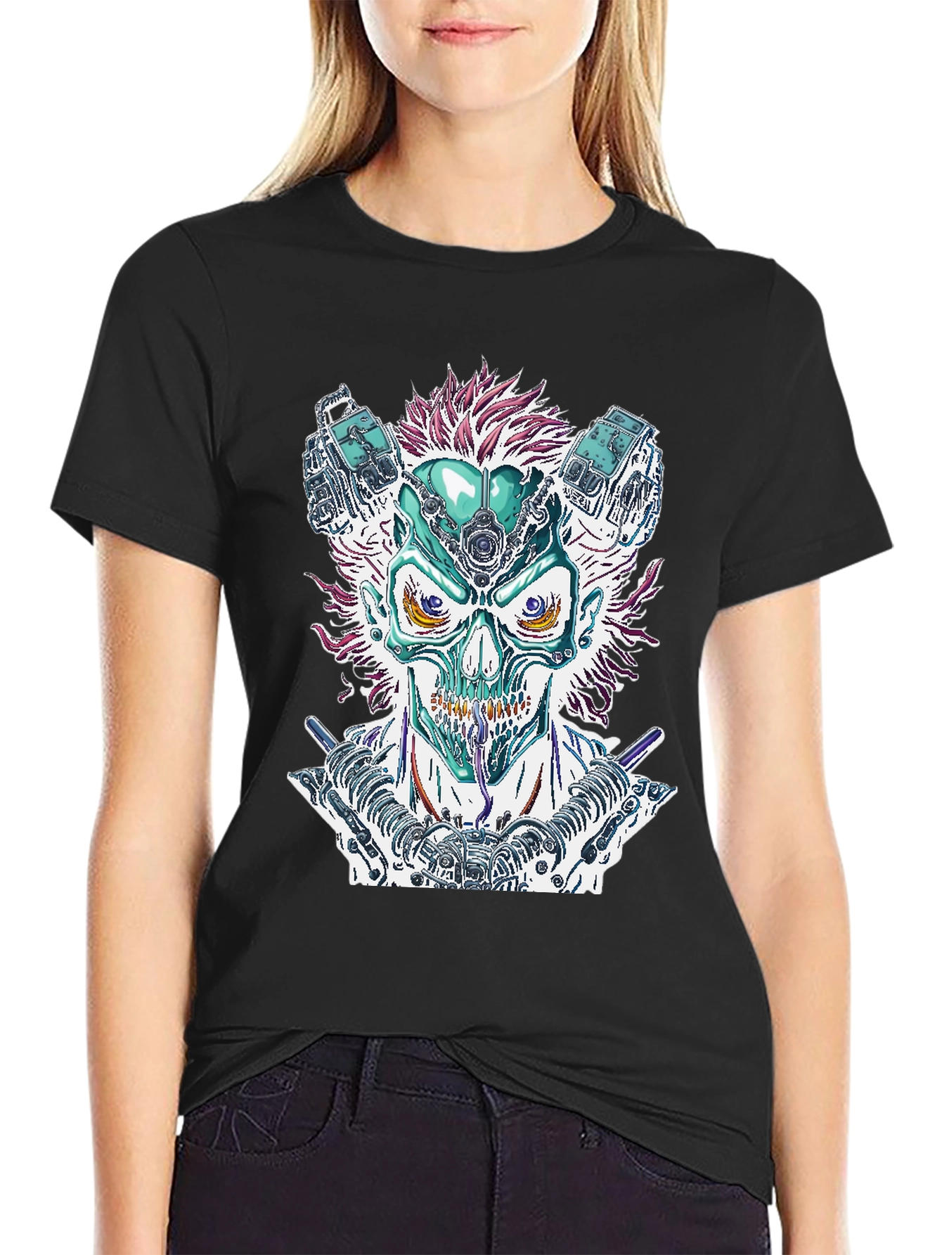 Cyberpunk Skull Graphic Tee - Bold Sci-Fi Fashion
