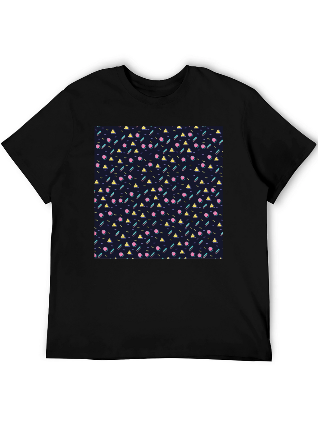 Retro Geometric Pattern Black T-Shirt