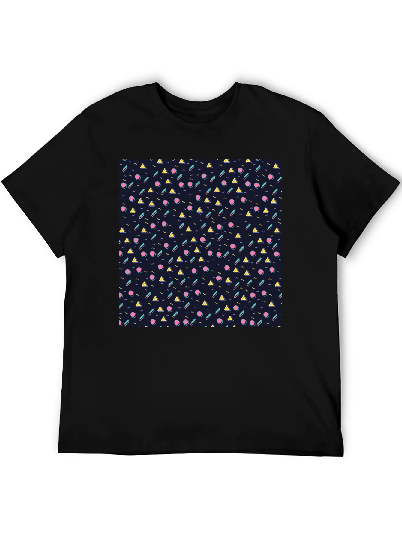 Retro Geometric Pattern Black T-Shirt